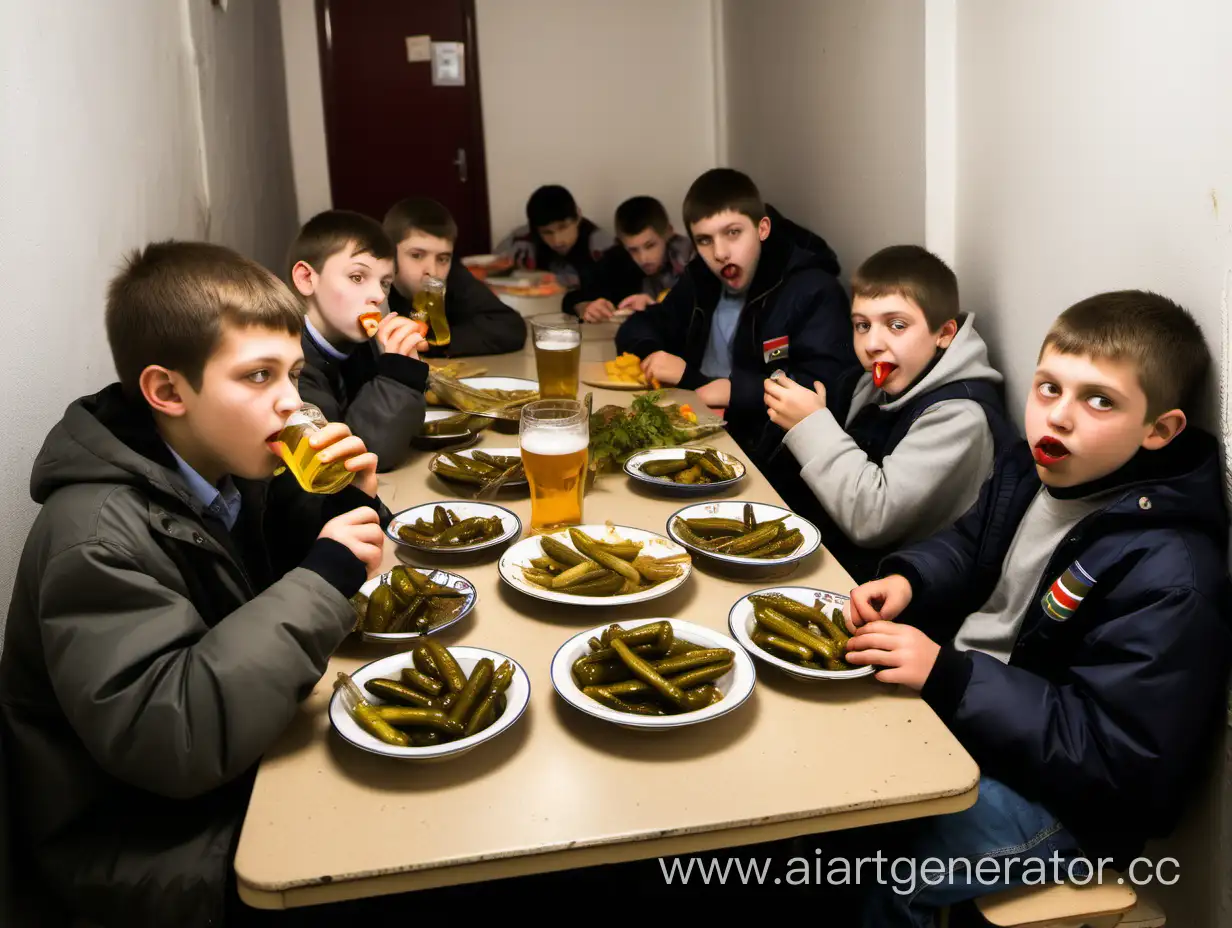 Unconventional-School-Feast-Students-Indulging-in-Pickles-and-Grilled-Rat