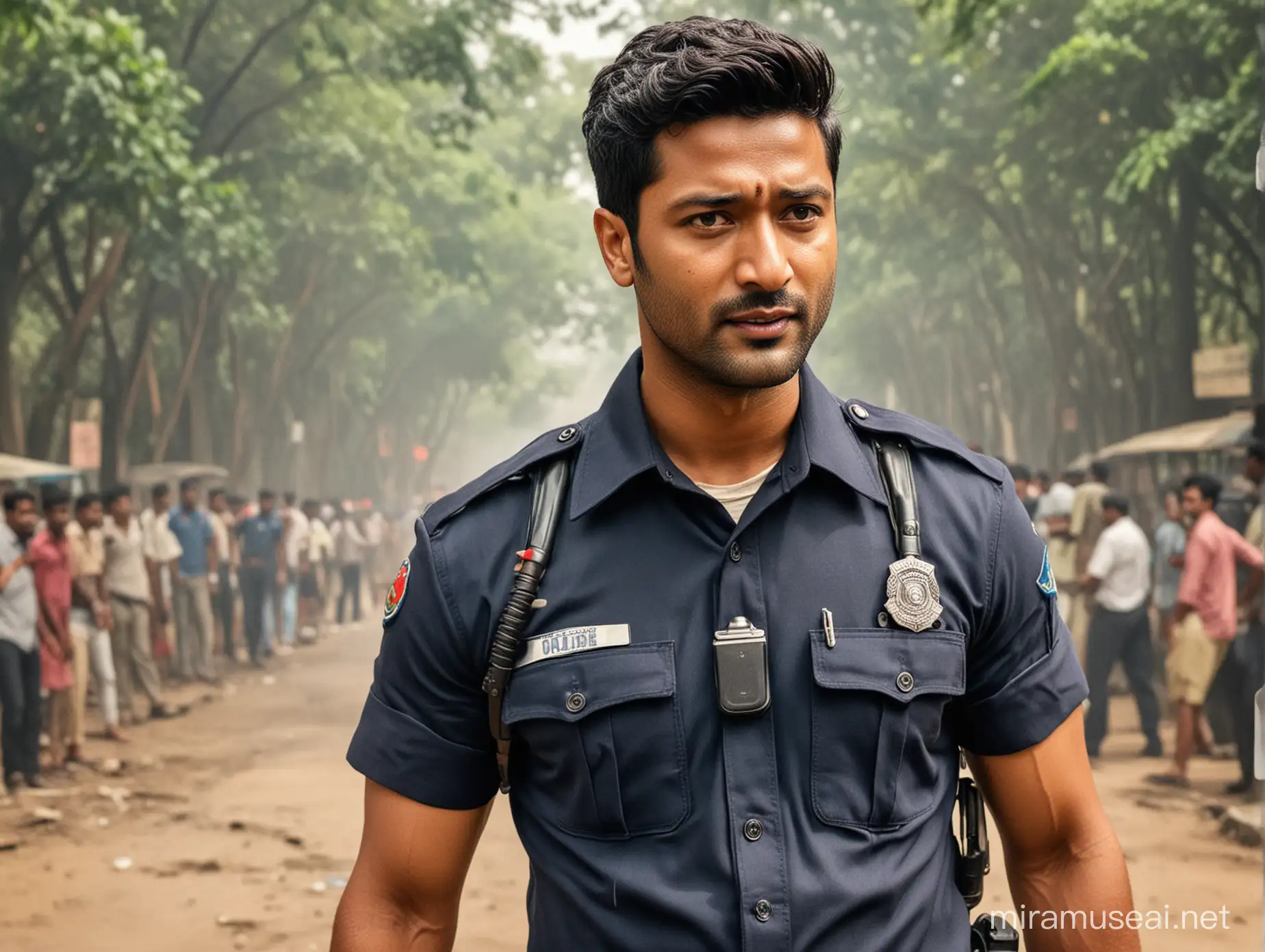 Vicky Kaushal as a dashing look police officer in Kolkata. He has a pistol in his hand and is ready to shoot