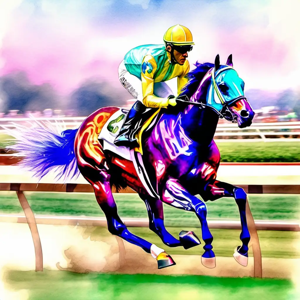 /imagine prompt pastel watercolor derby racehorsese cyberstreak, synthstride, electradash