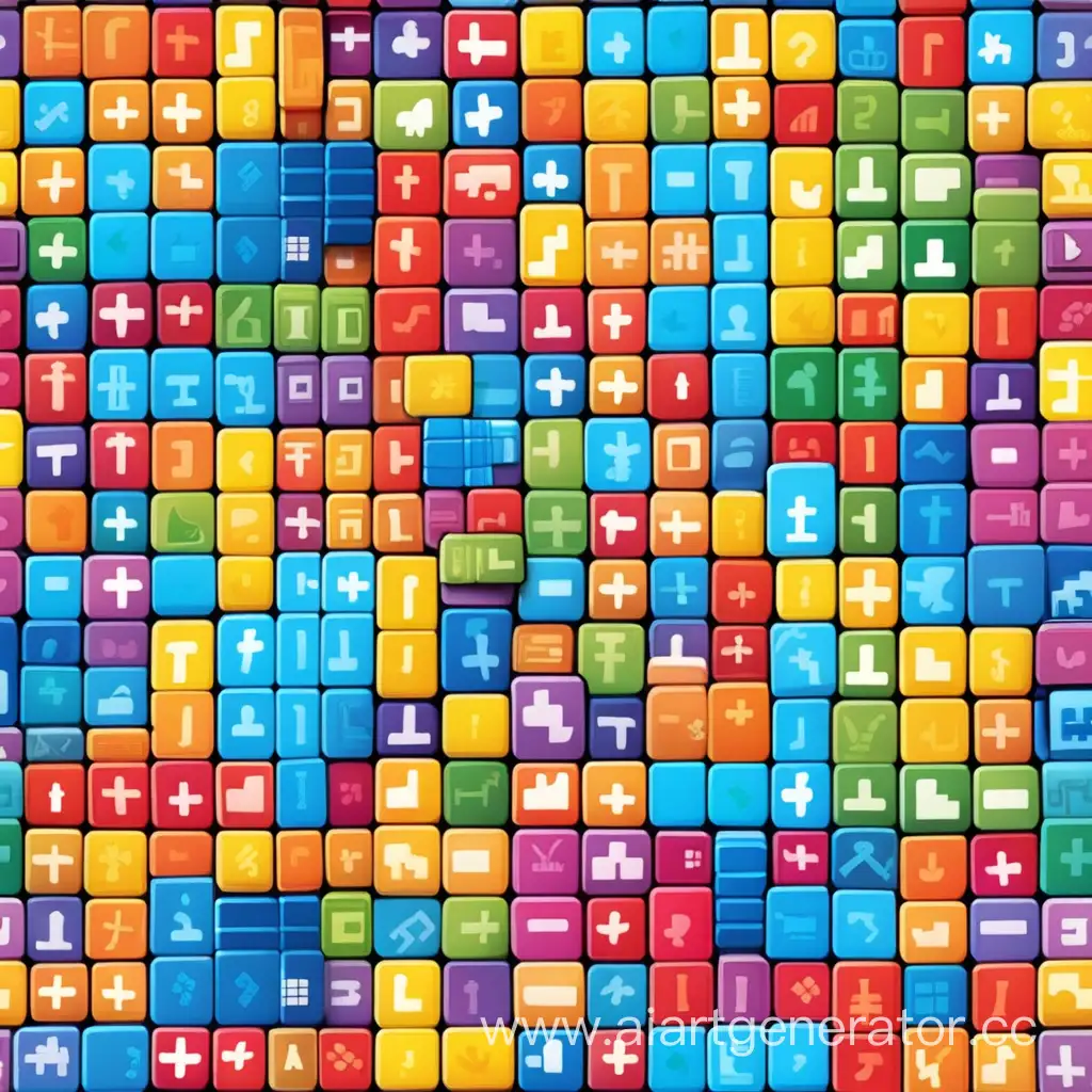 Colorful Book cover bundle of pictures for children with
cris cross  different shapes of tetris bricks and small symbols pictures
Blank background

