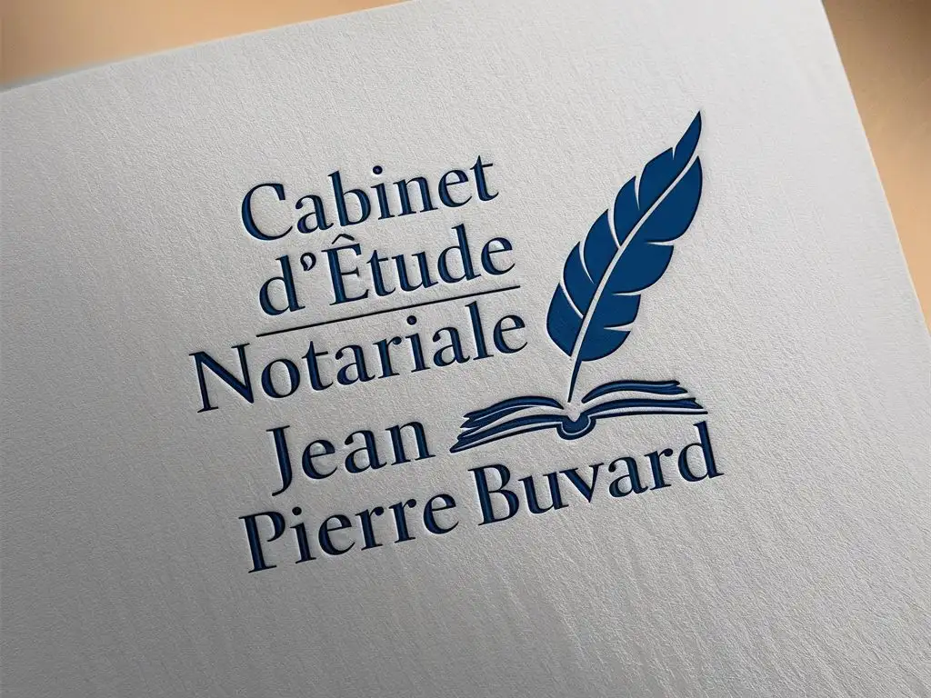 je veux un logo  de notaire avec cette phrase :  CABINET D'ETUDE NOTARIALE JEAN PIERRE BUVARD ,l'écriture  faite bleu sur blanc
