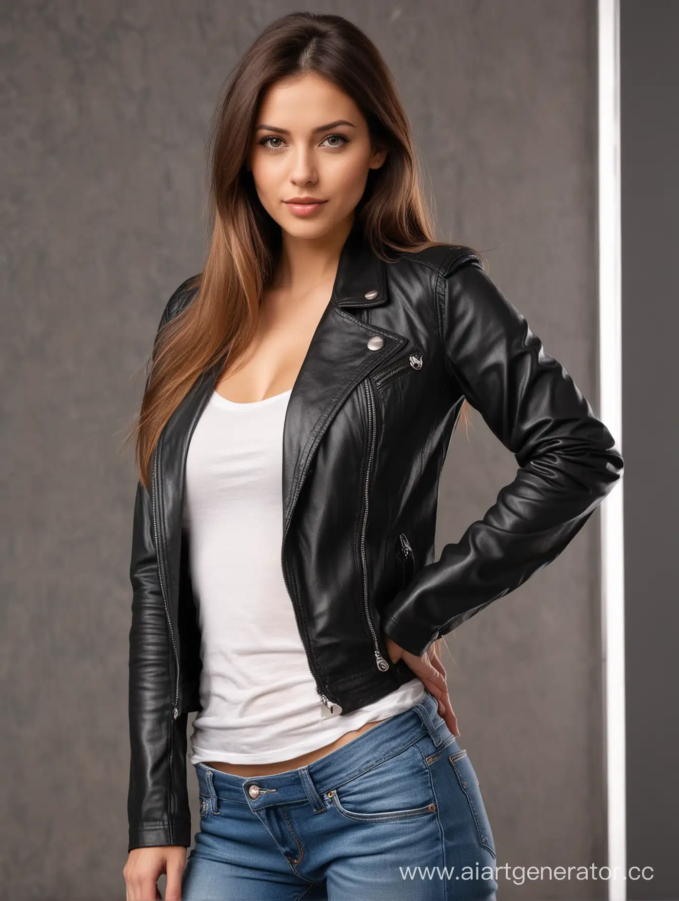 Stylish-Young-Woman-in-Black-Leather-Jacket-and-Jeans