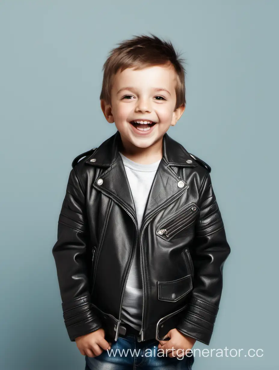 happy little boy in leather jacket