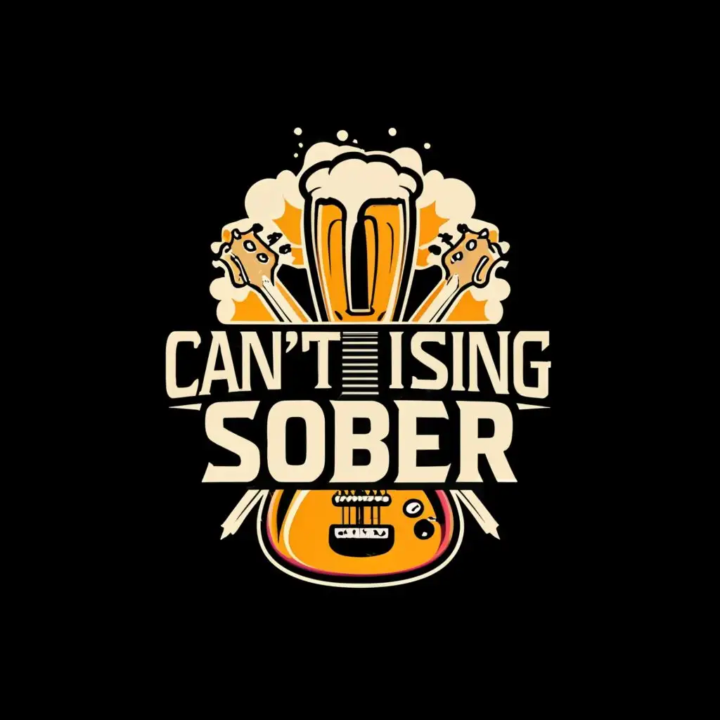 logo, beer as a guitar, with the text "CAN'T 
SING 
SOBER", typography, be used in Entertainment industry