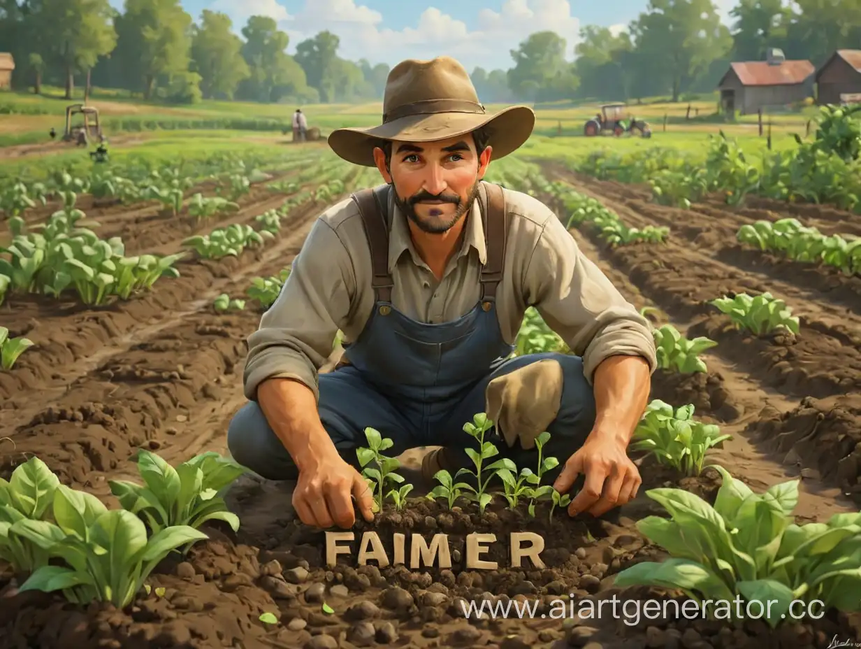 art, game, farmer, seedlings, in the middle is the inscription "farmer"