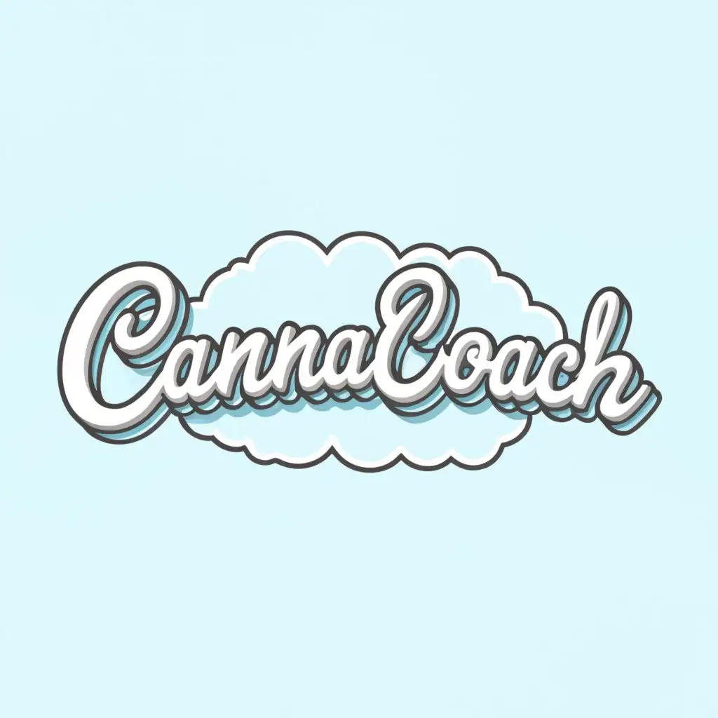 a logo design,with the text "CannaCoach", main symbol:the logo name is in a blue sky. the letters from the logo name look like clouds.,Moderate,clear background