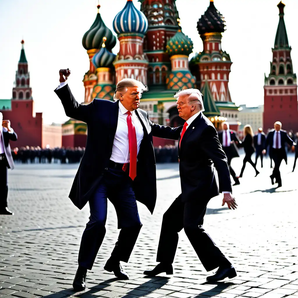 Former President Trump Dancing Elegantly in Vibrant Red Square Celebration