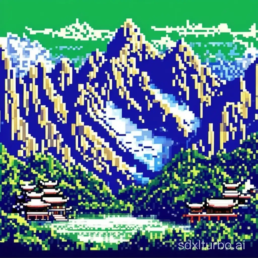 The Jade Dragon Snow Mountain in Pixel Style, High Quality
