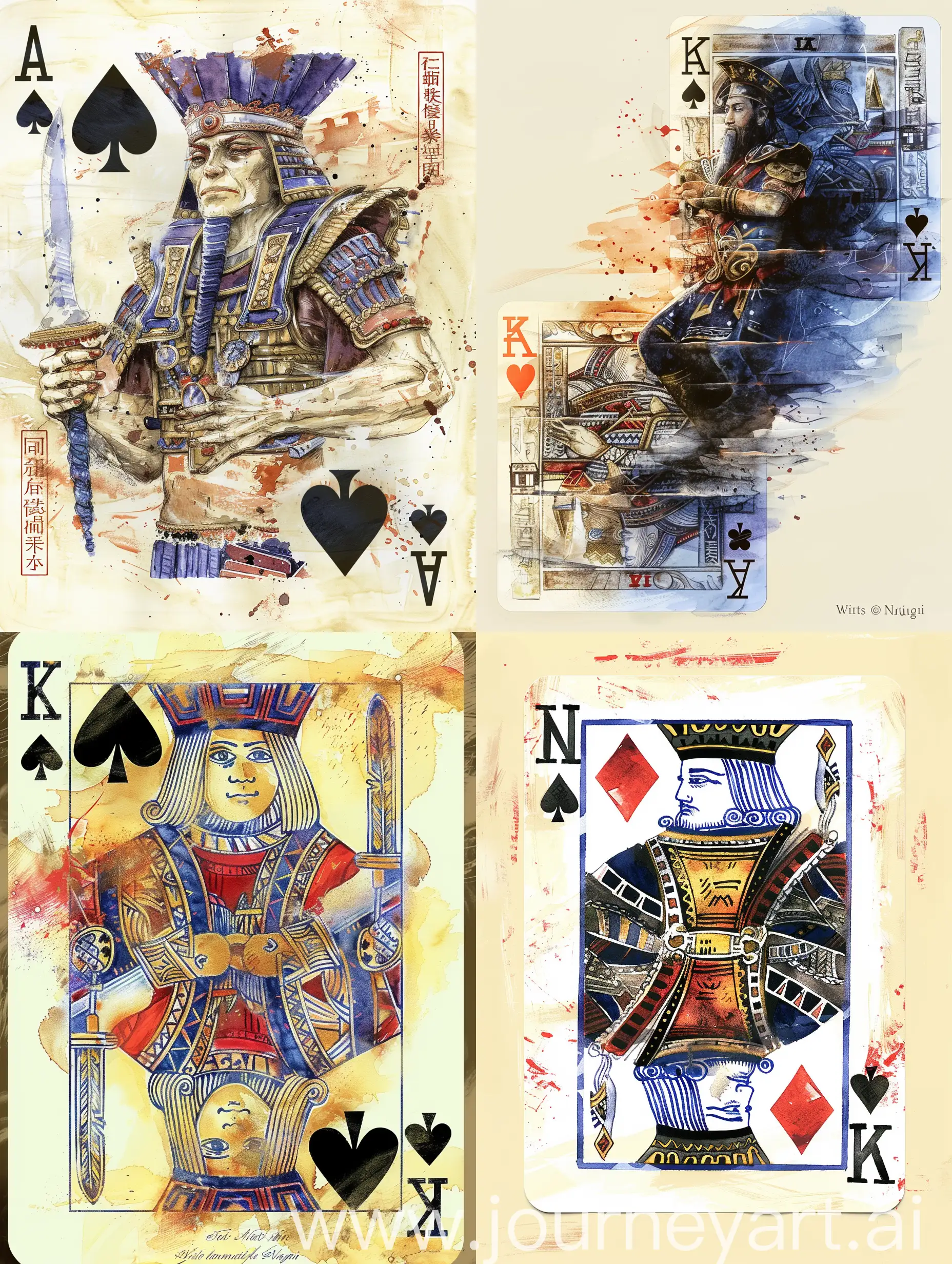 The design of the back of the playing card, the theme of ancient civilizations, watercolor style, Victor Ngai