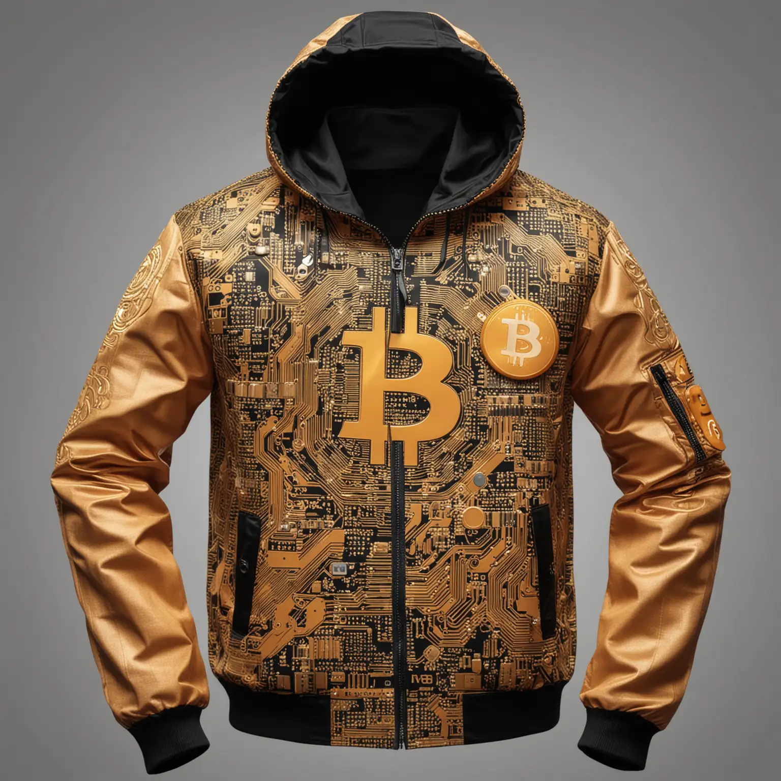 Stylish BitcoinThemed Jacket with Cryptocurrency Symbols