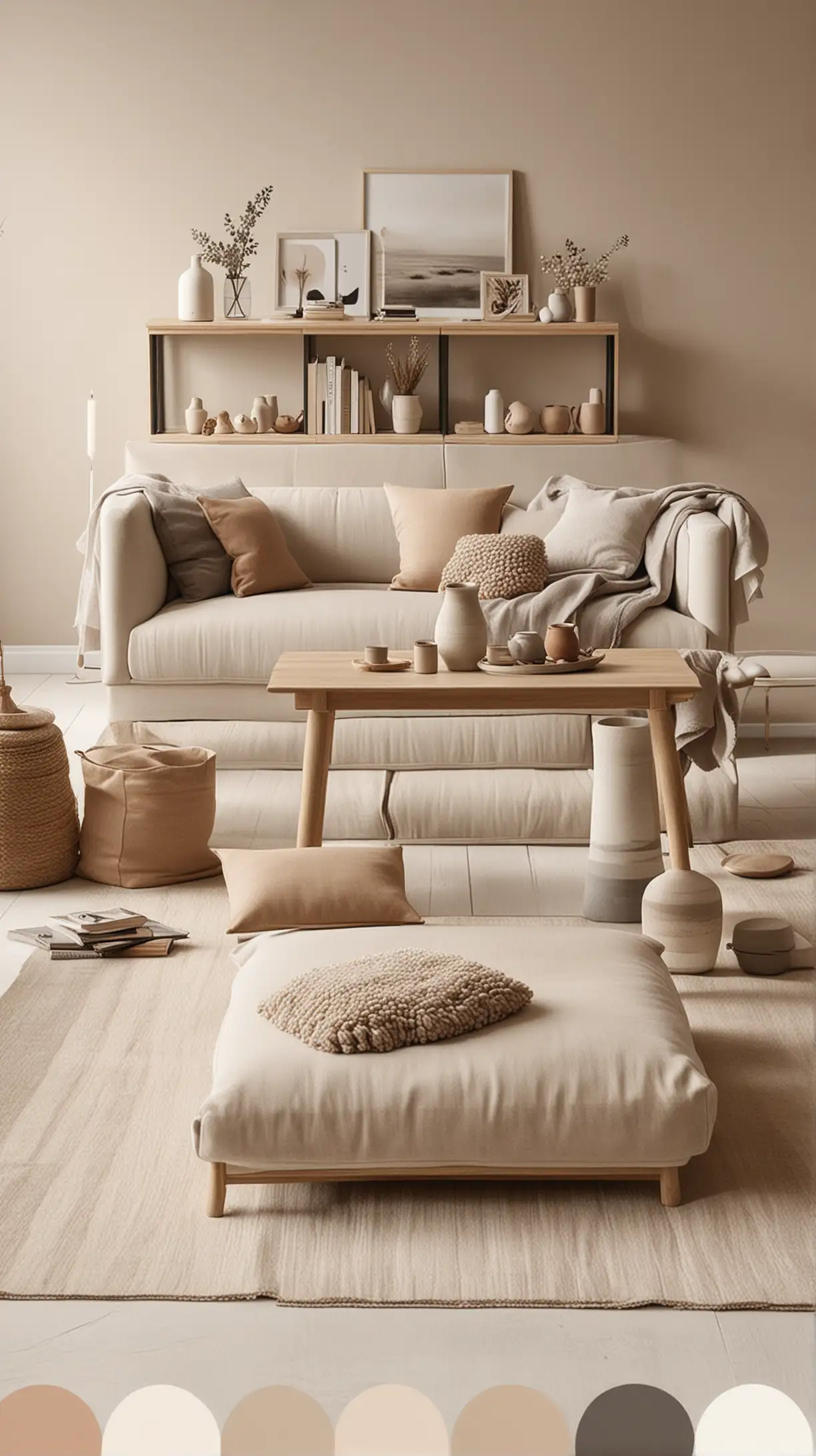 Serene Japandi Living Room Design with Neutral Color Palette