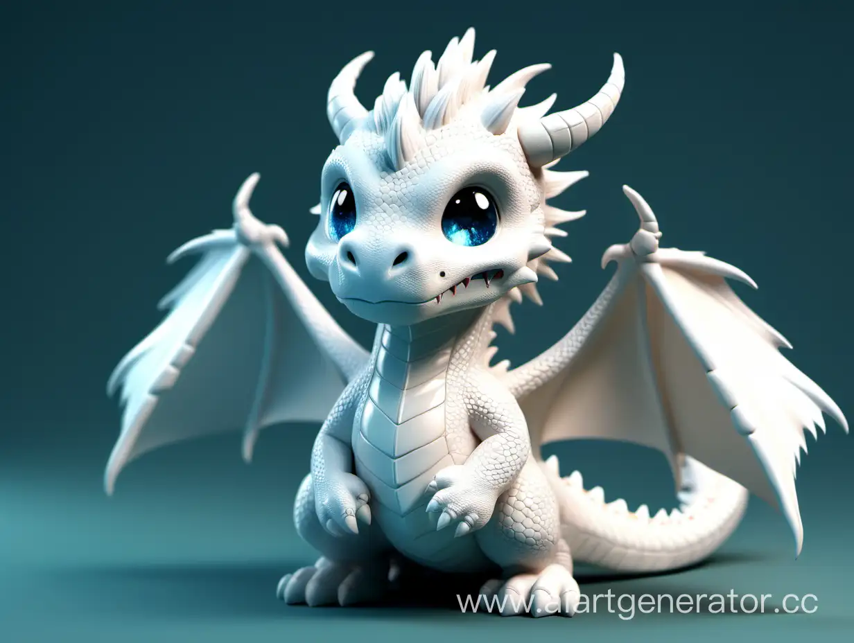 cute white dragon 3D with fur