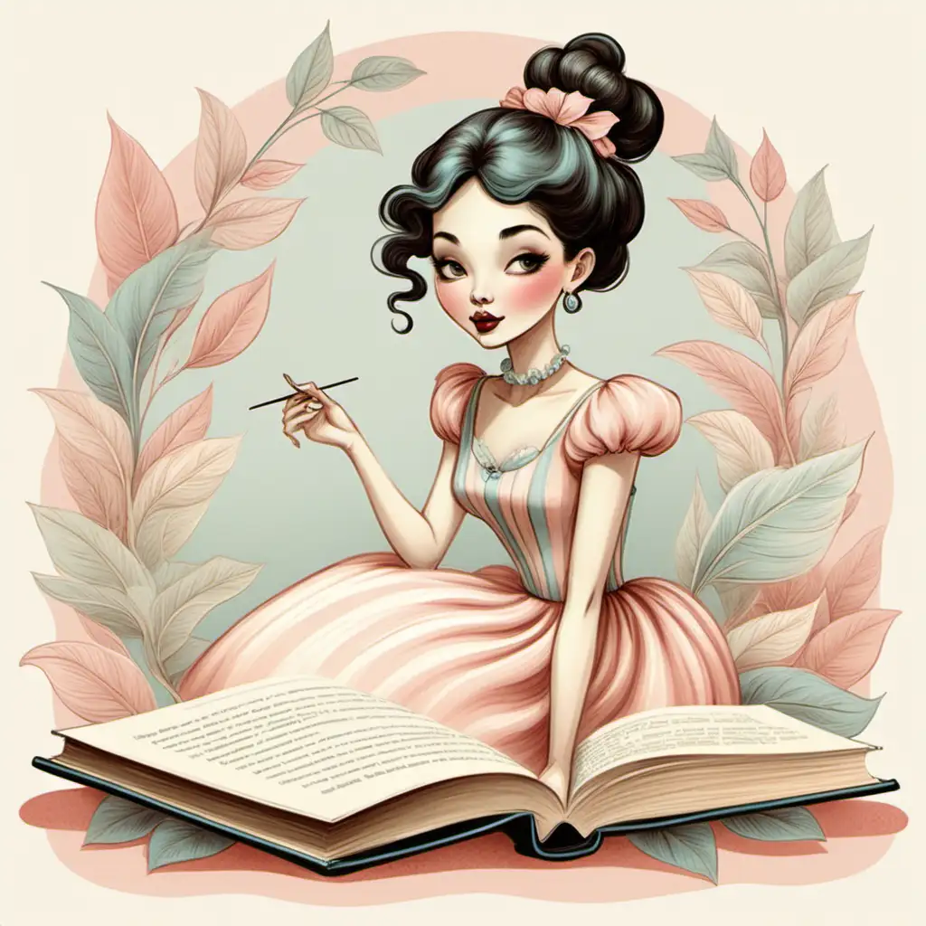 Whimsical Coquette in Vintageinspired Pastel Book Illustration