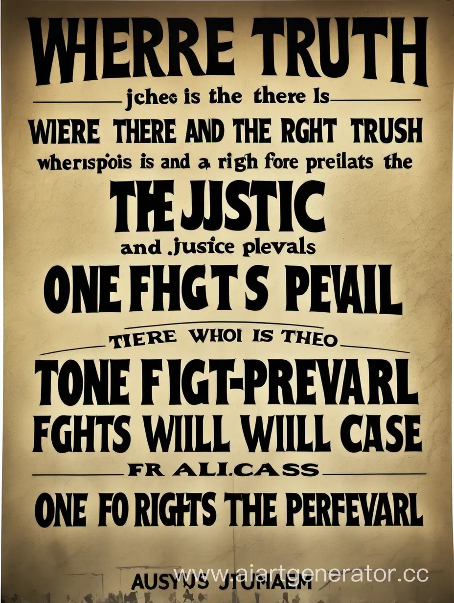 Постер с надписью Где существует справедливость и правда, там тот, кто борется за правое дело, всегда победит