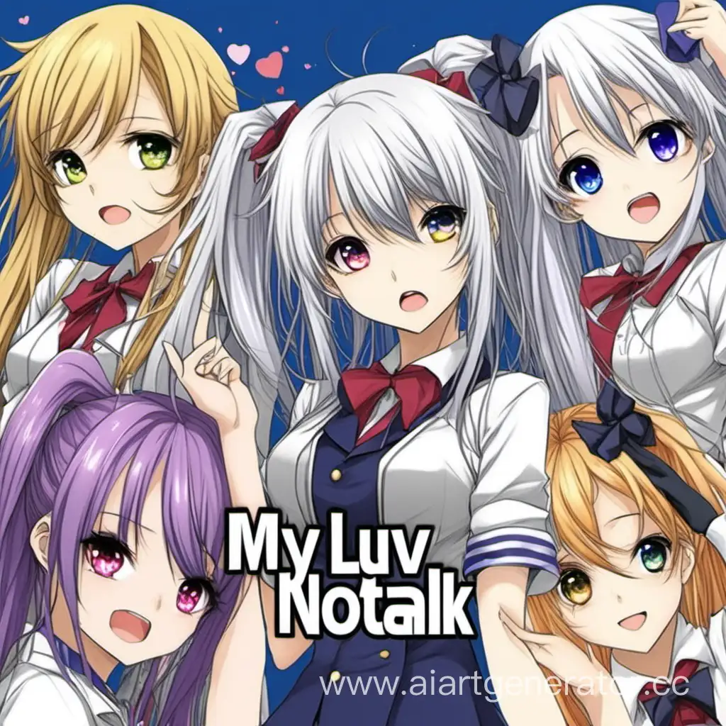 надпись "my luv NoTalk" и вокруг аниме тянки