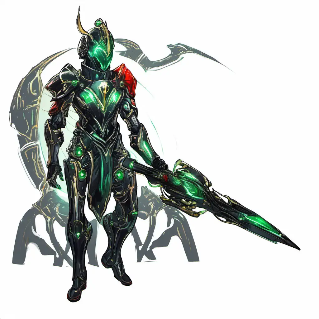 Knight in Shining Armor Biomechanical Borg Warframe with Black Red and Green Accents