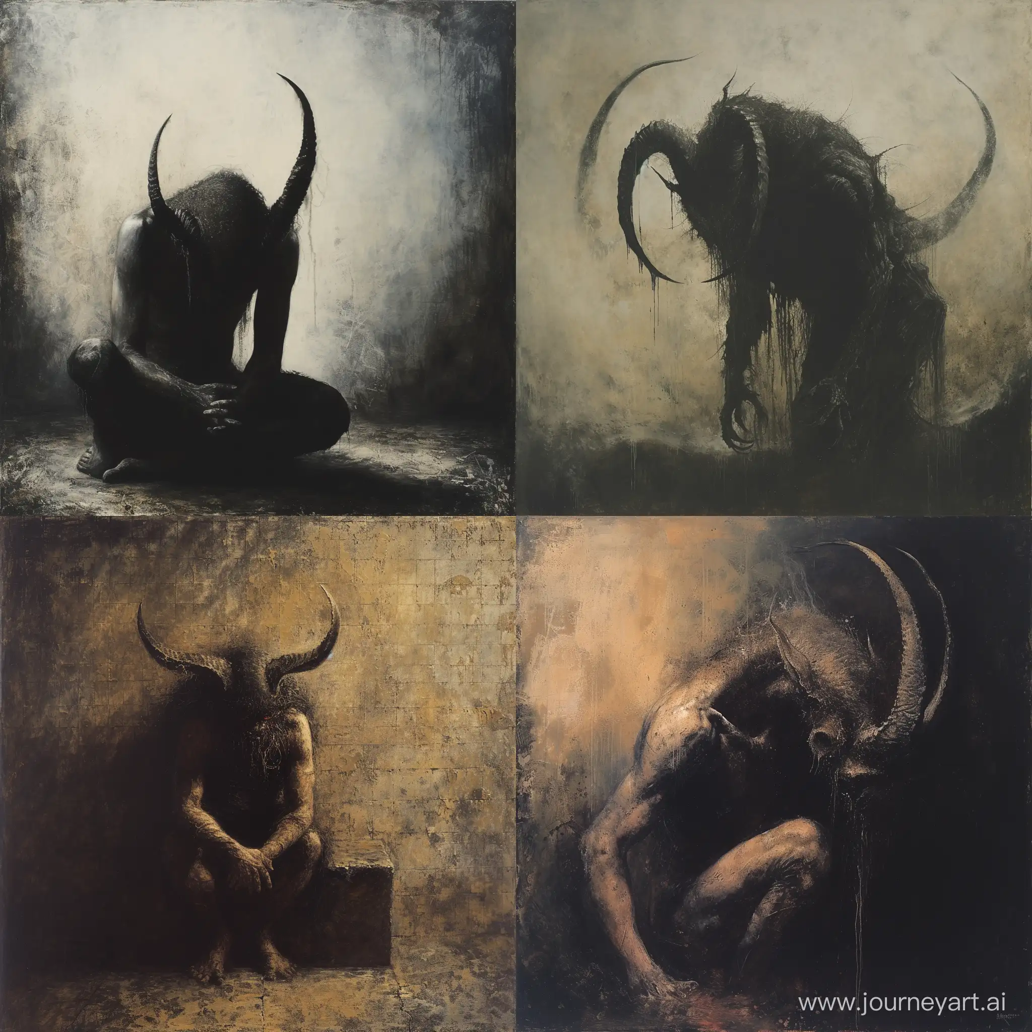 Eerie-BeksinskiInspired-Beast-with-Horns-Dark-and-Grotesque-Surreal-Art