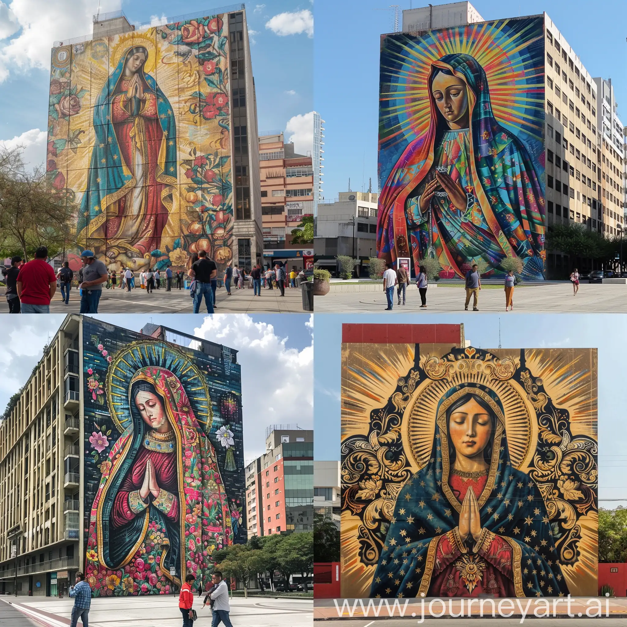 Mural Urbano en Guadalajara en la Plaza de la Bandera que tenga a la Virgen de Zapopan.
