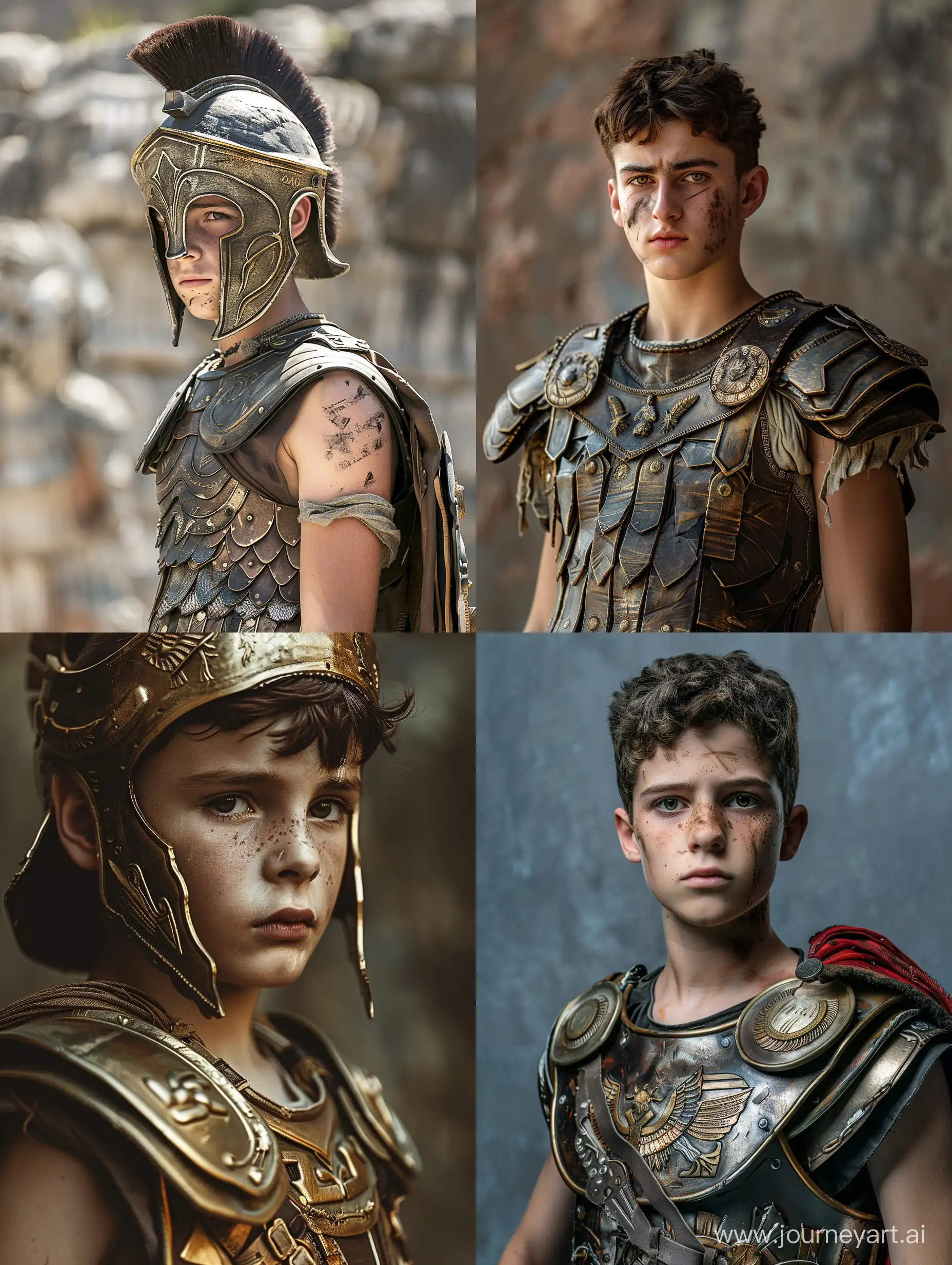 A young Greek warrior in his realistic war armor.