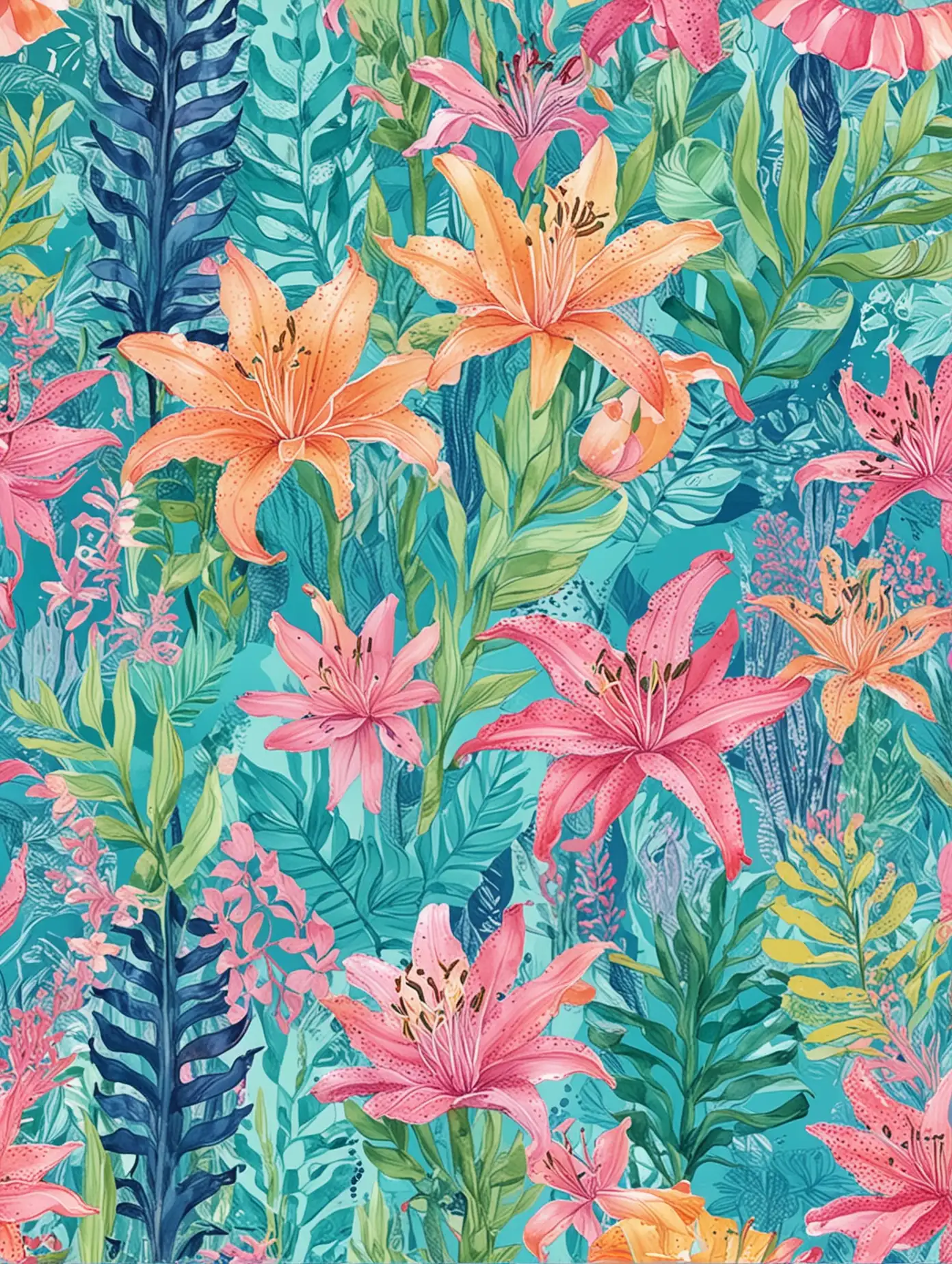  ocean creatures themed collage,  lily pulitzer style illustration, bright colors, no people, no flowers