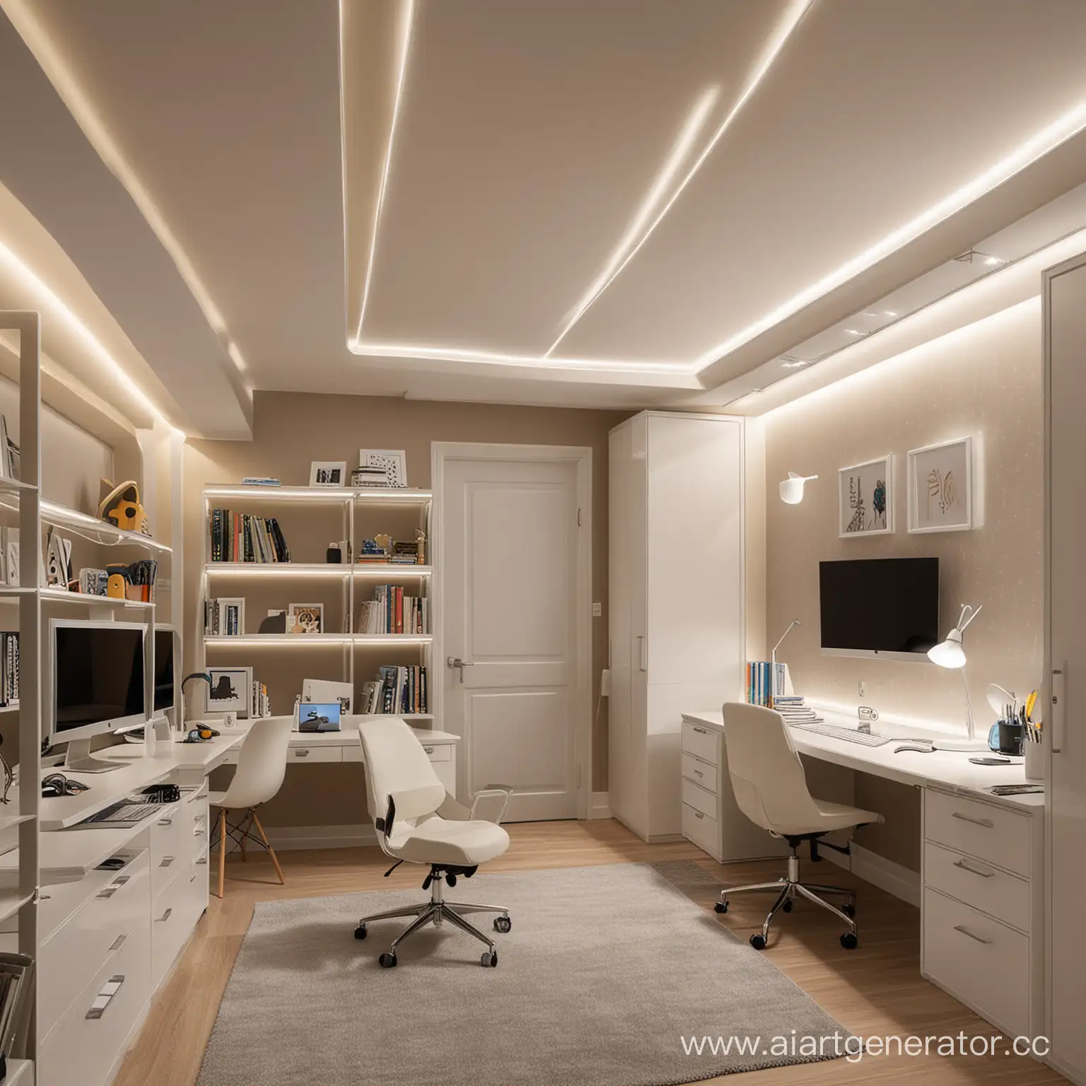 Child-Studying-at-Computer-Desk-with-Modern-Stretch-Ceiling