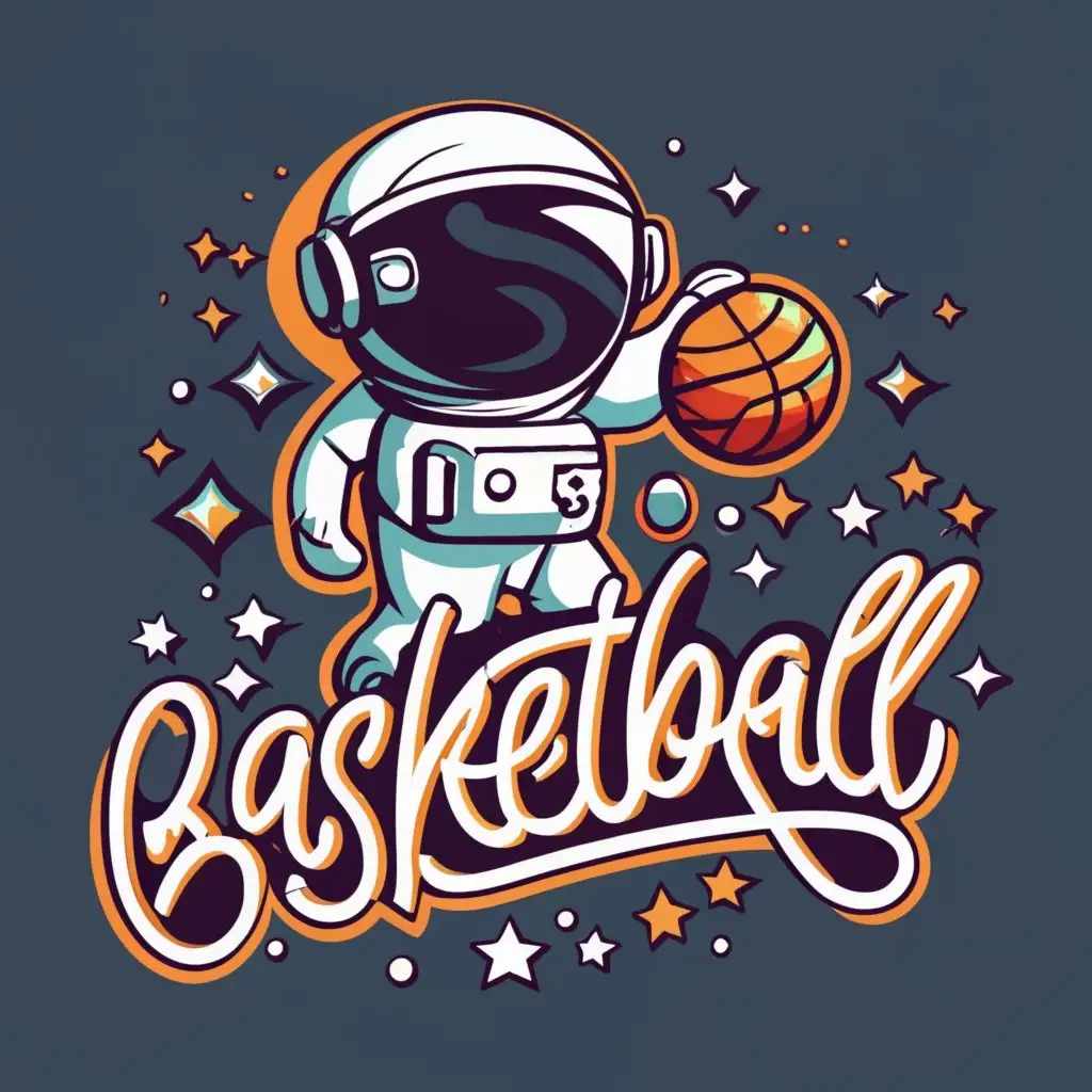 logo, Astronaut, basketball, stars, with the text "Astronaut basketball", typography, be used in Sports Fitness industry