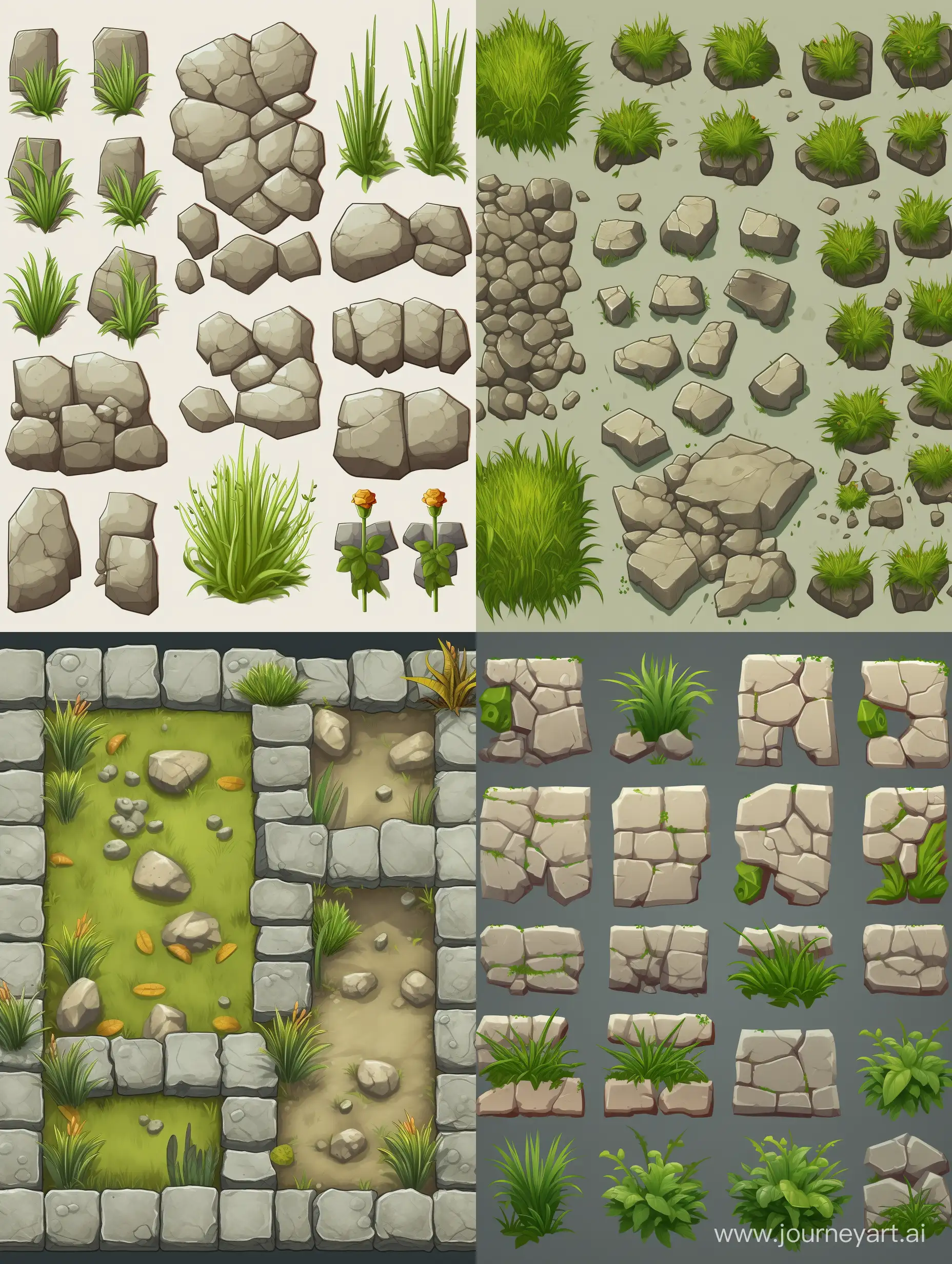 game art grass stone tile set 1080 x 1080 cartoon topdown 