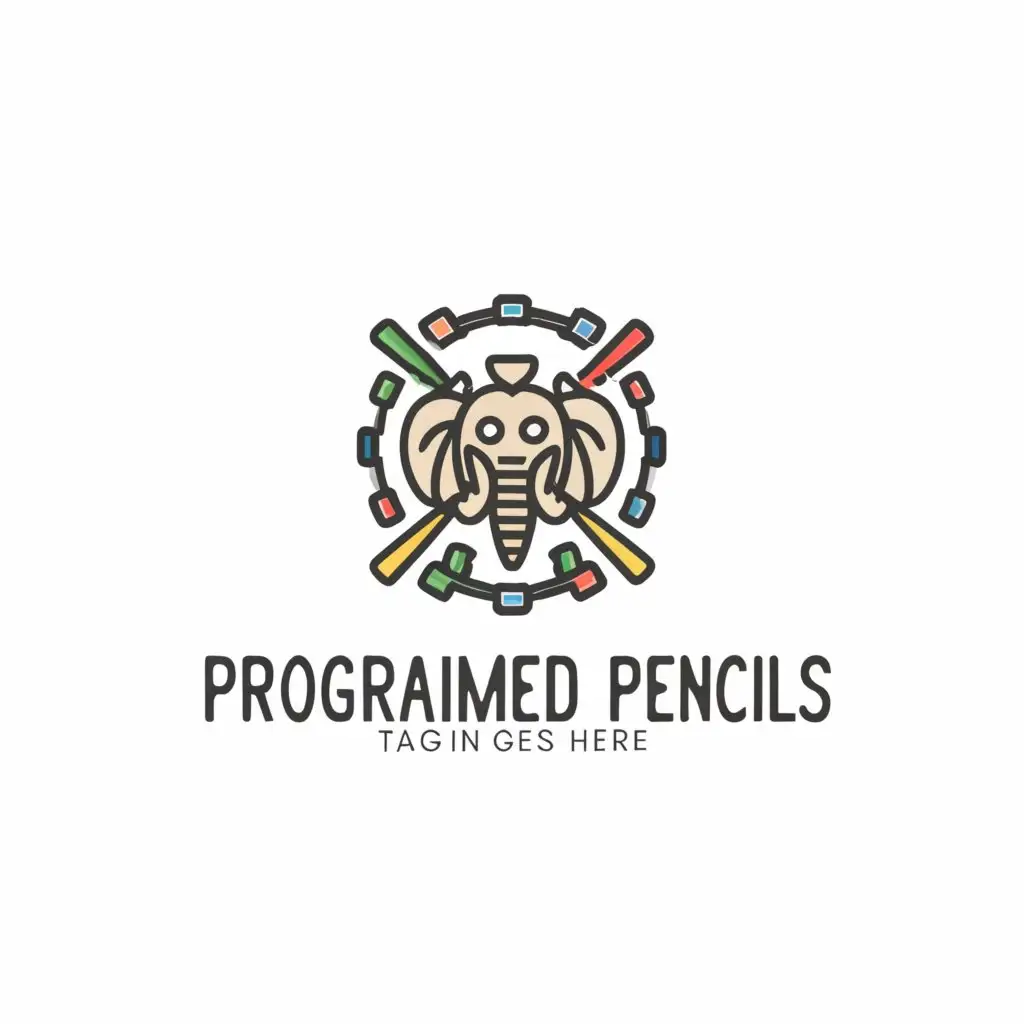 a logo design,with the text "Programmedpencils", main symbol:Made symbol with lucky charm like 4 leaf clover, elephant,7, horseshoe,crossed fingers, dreamcatcher,Moderate,clear background