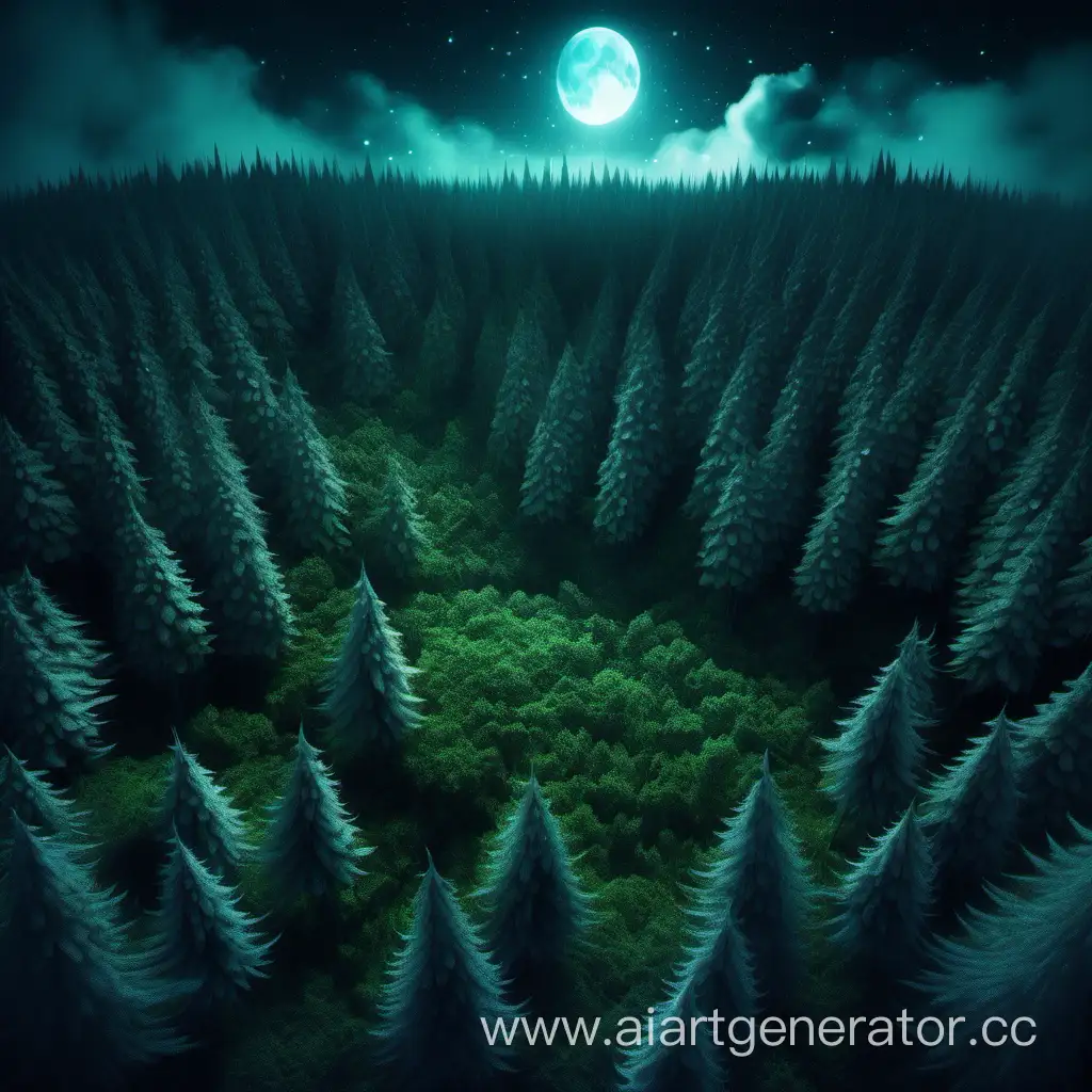 Enchanting-Night-Forest-Hilltop-Aerial-View
