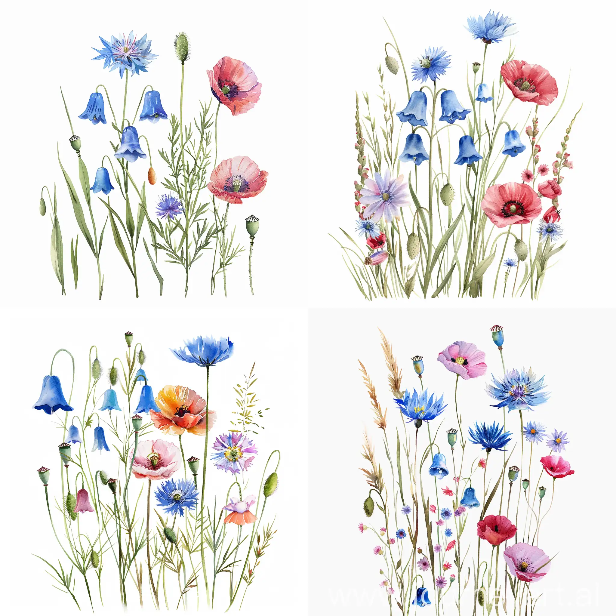 Colorful-Watercolor-Wildflowers-on-White-Background