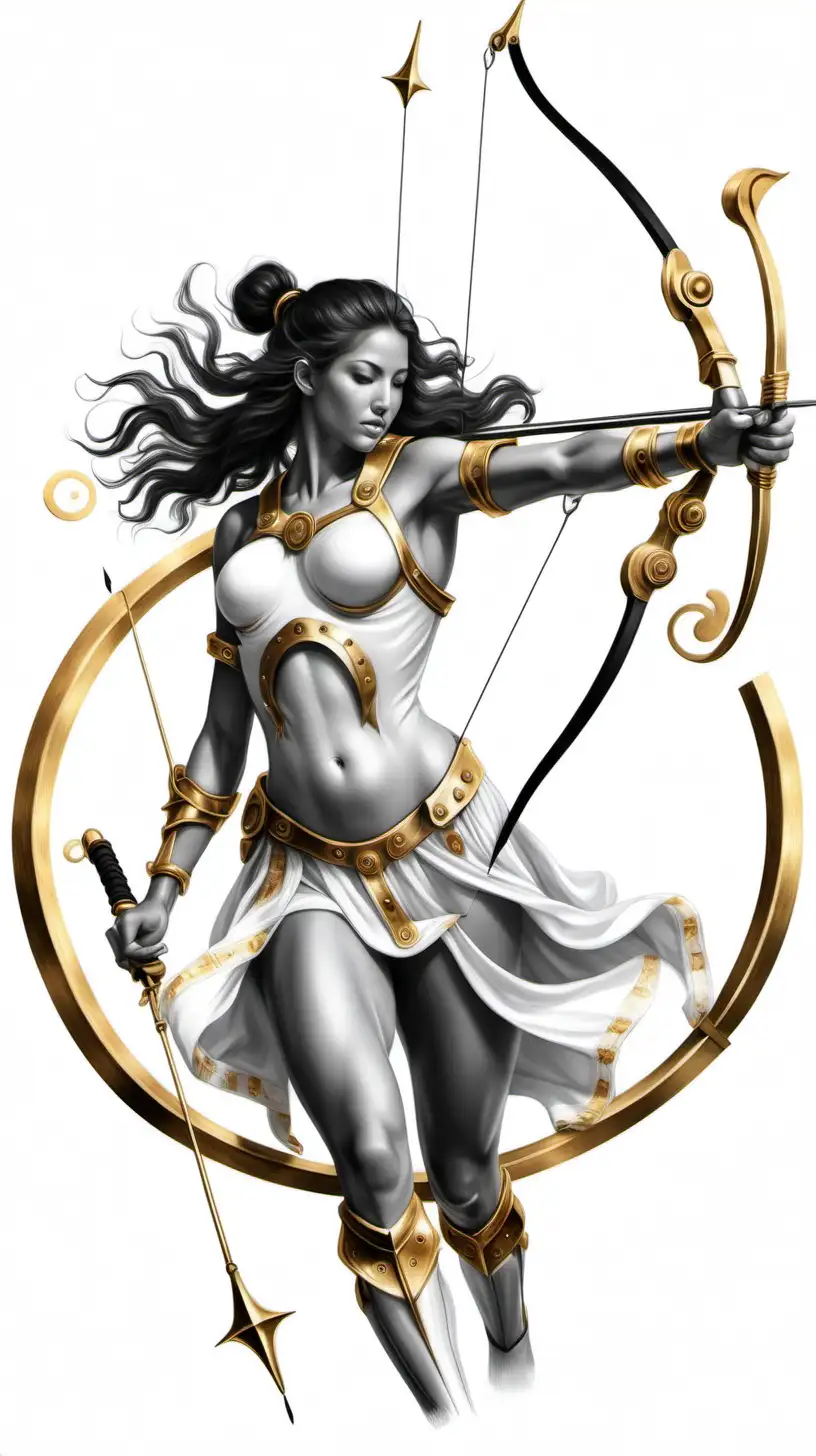 realistic sagittarius black and white and gold
white background
