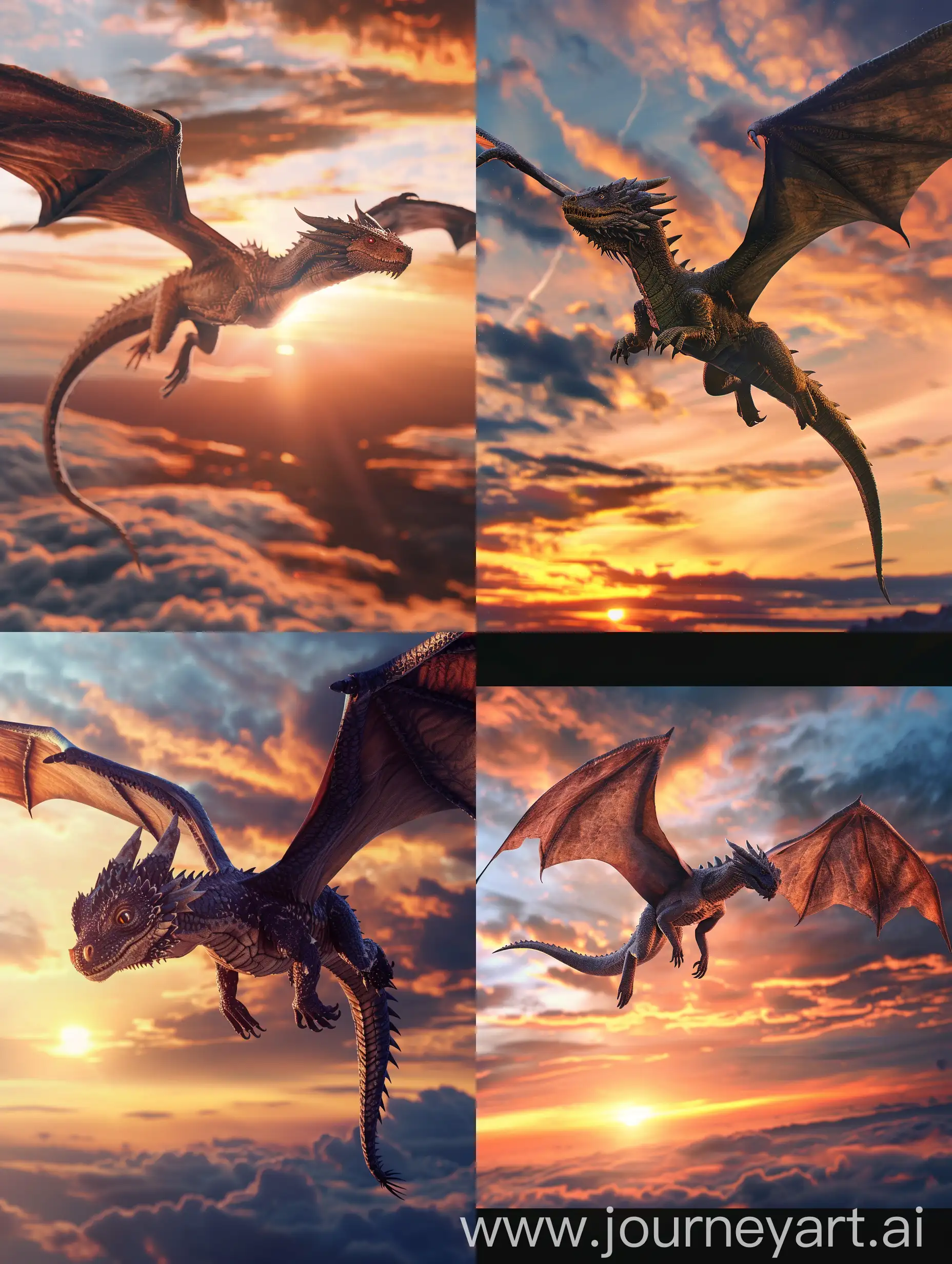 a flying dragon, above sky during sunset, extreme Detail CG Unity 8K wallpaper, masterpiece, highest quality, exquisite lighting and shadow, highly dramatic picture, cinematic lens effect, delicate facial features, excellent detail, outstanding lighting, wide angle, (excellent rendering, enough to be proud of its kind, photorealistic image
