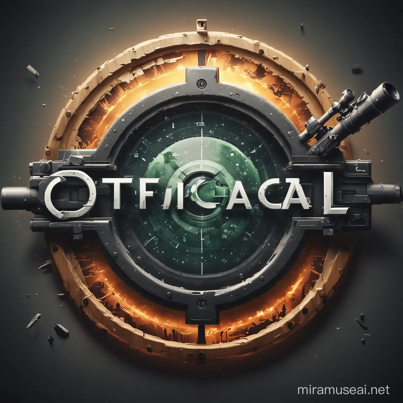a gaming logo with a sniper scope that has the word Optical