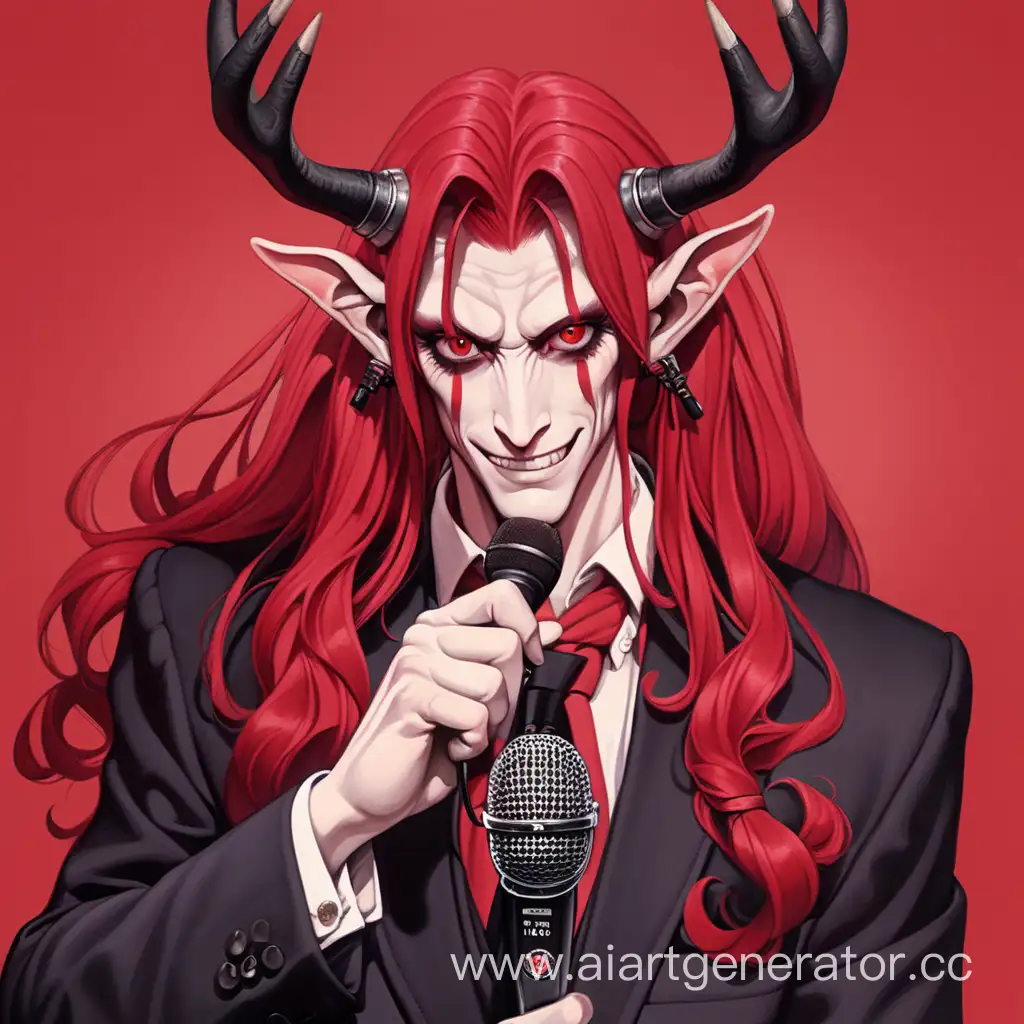 Smiling-Demon-in-Red-20thCentury-Attire-with-Deer-Horns-and-Knife