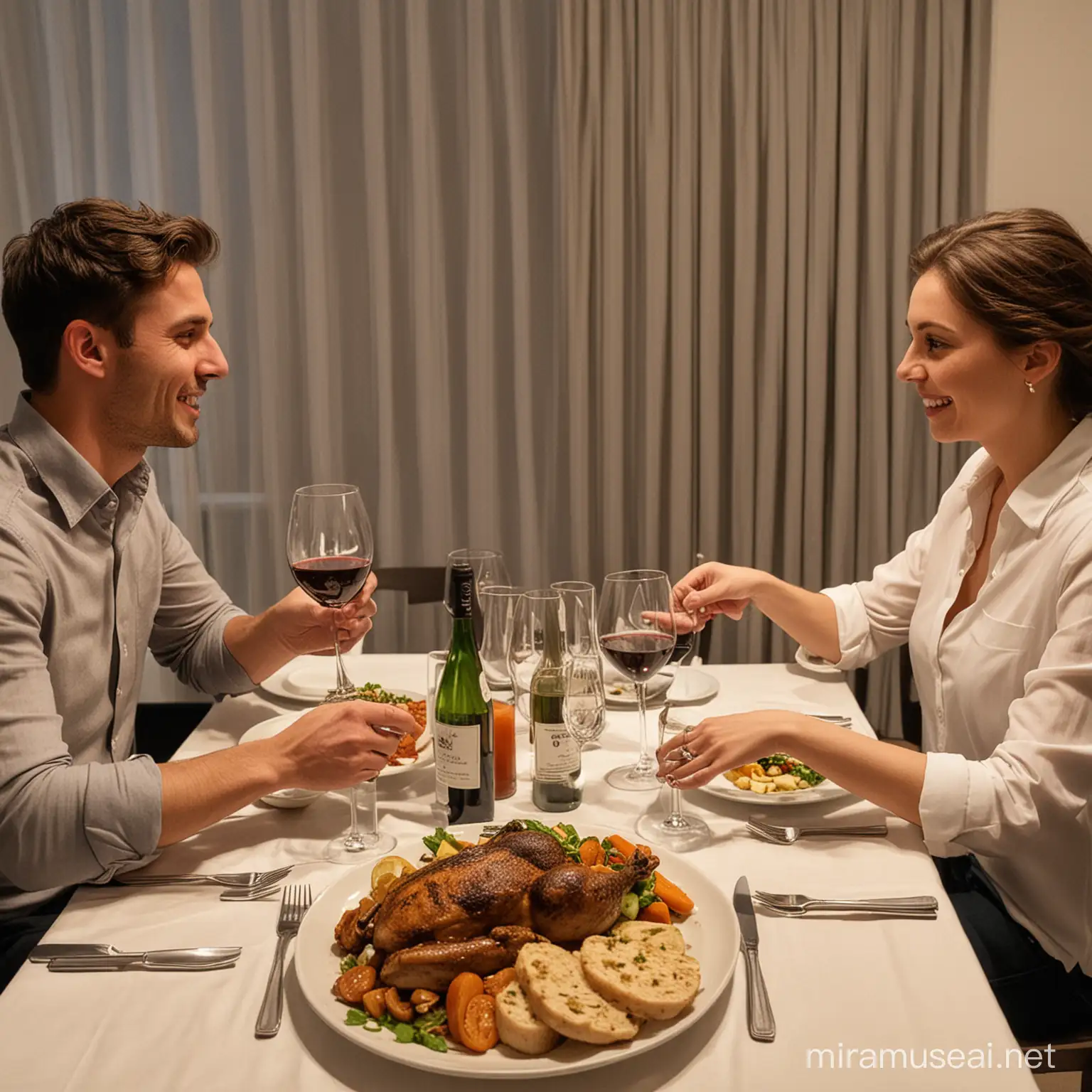 cena para dos personas, un hombre y una mujer