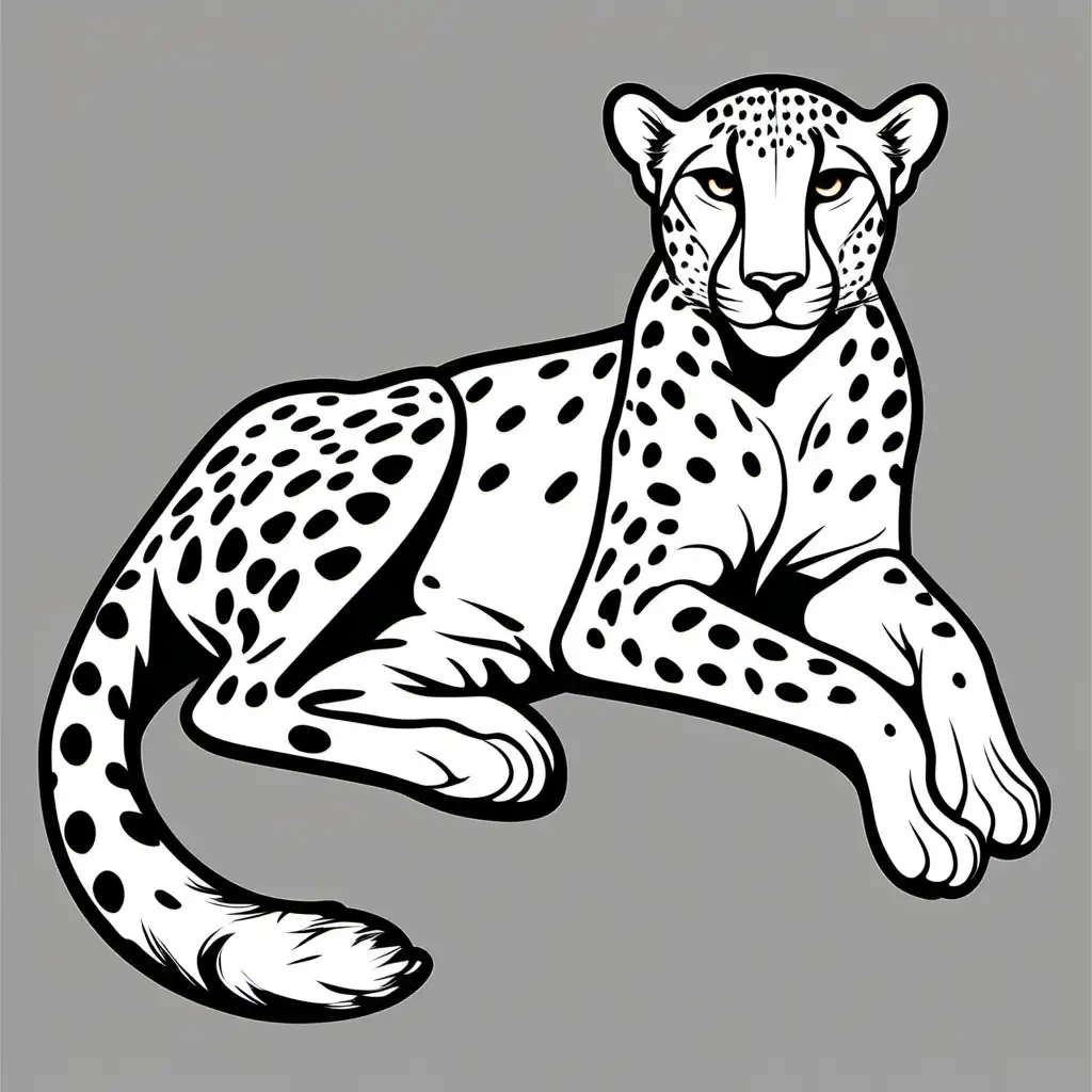 outline of a cheetah smiling full body laying
