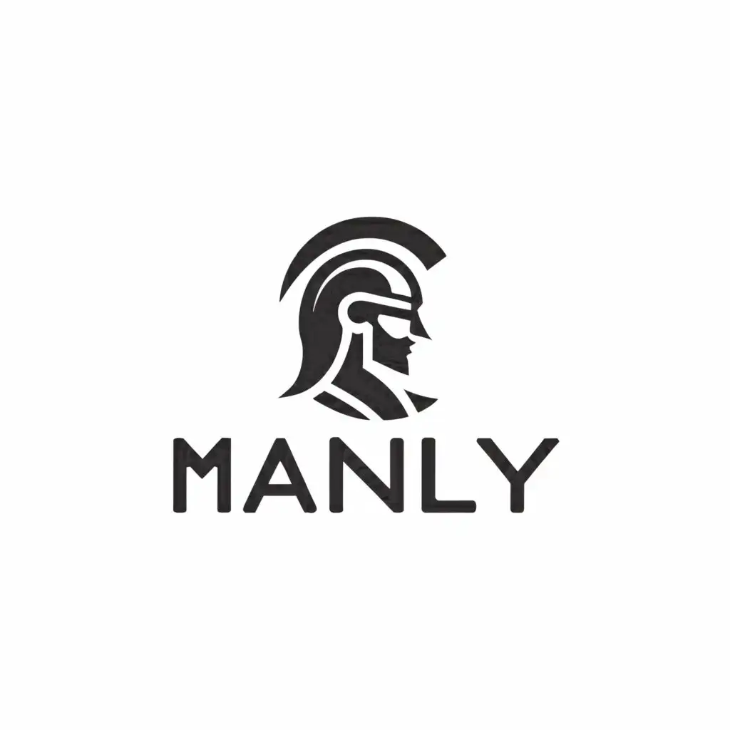 a logo design,with the text "MANLY", main symbol:Spartan masculine,Minimalistic,clear background