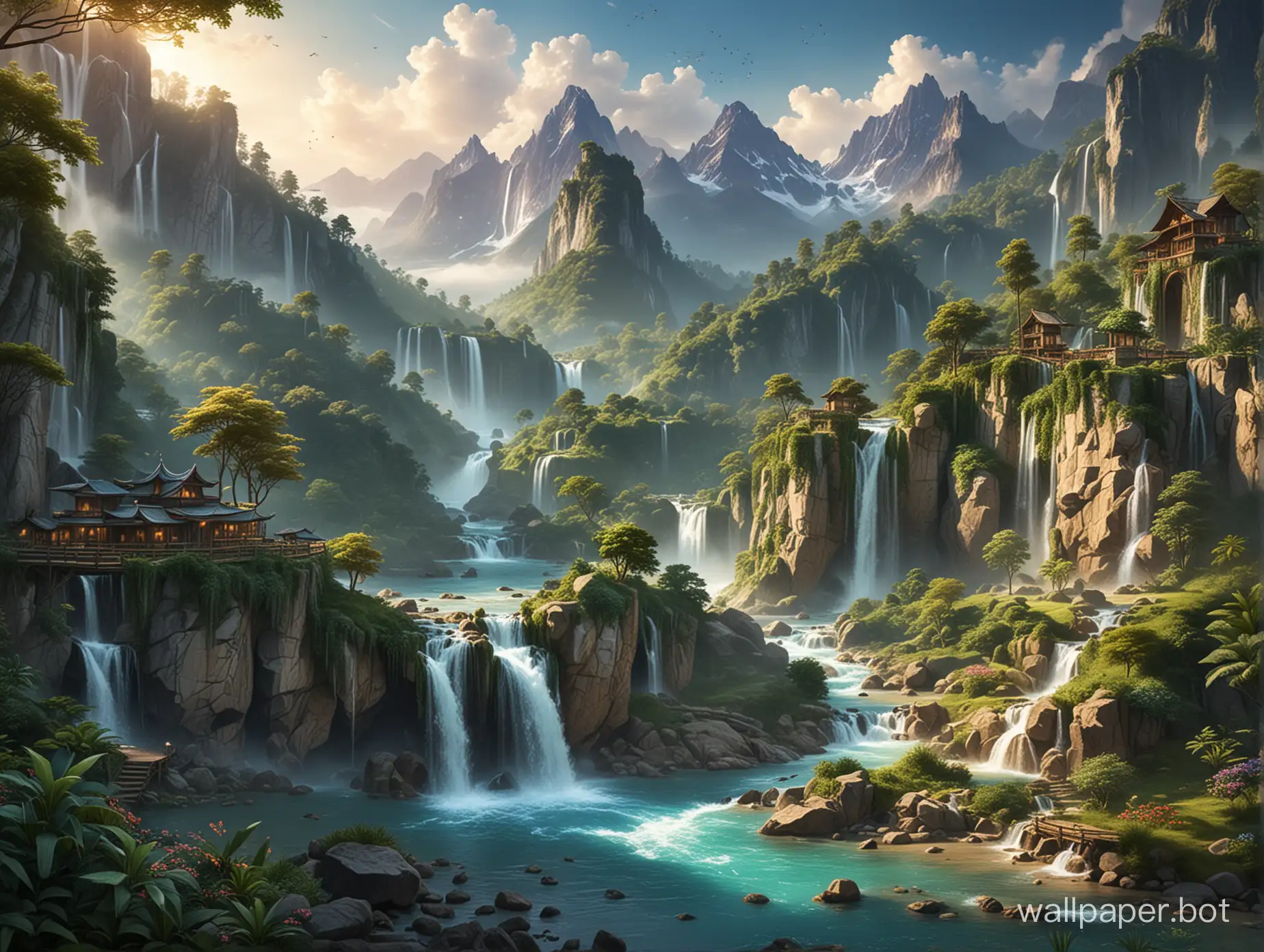 Majestic-Mountain-Waterfall-Surreal-Dreamscape-Art
