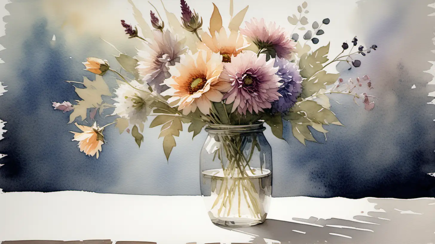 Impressionist Watercolor Painting of a Muted Flower Bouquet on a Table