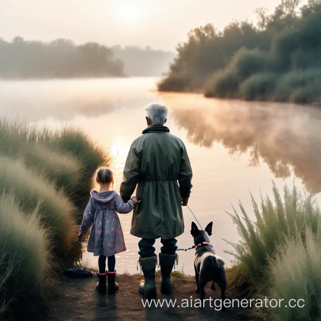 Dawn-Fishing-Adventure-Father-Daughter-and-Dog-Embrace-the-Misty-Serenity
