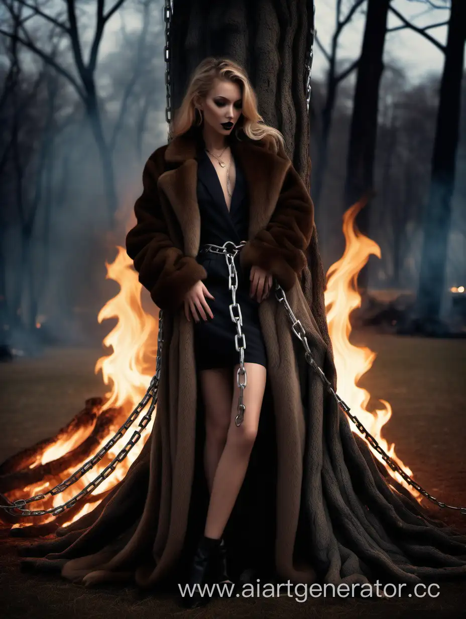Tall-Girl-Bound-in-Chains-by-Bonfire-in-Luxurious-Mink-Coat