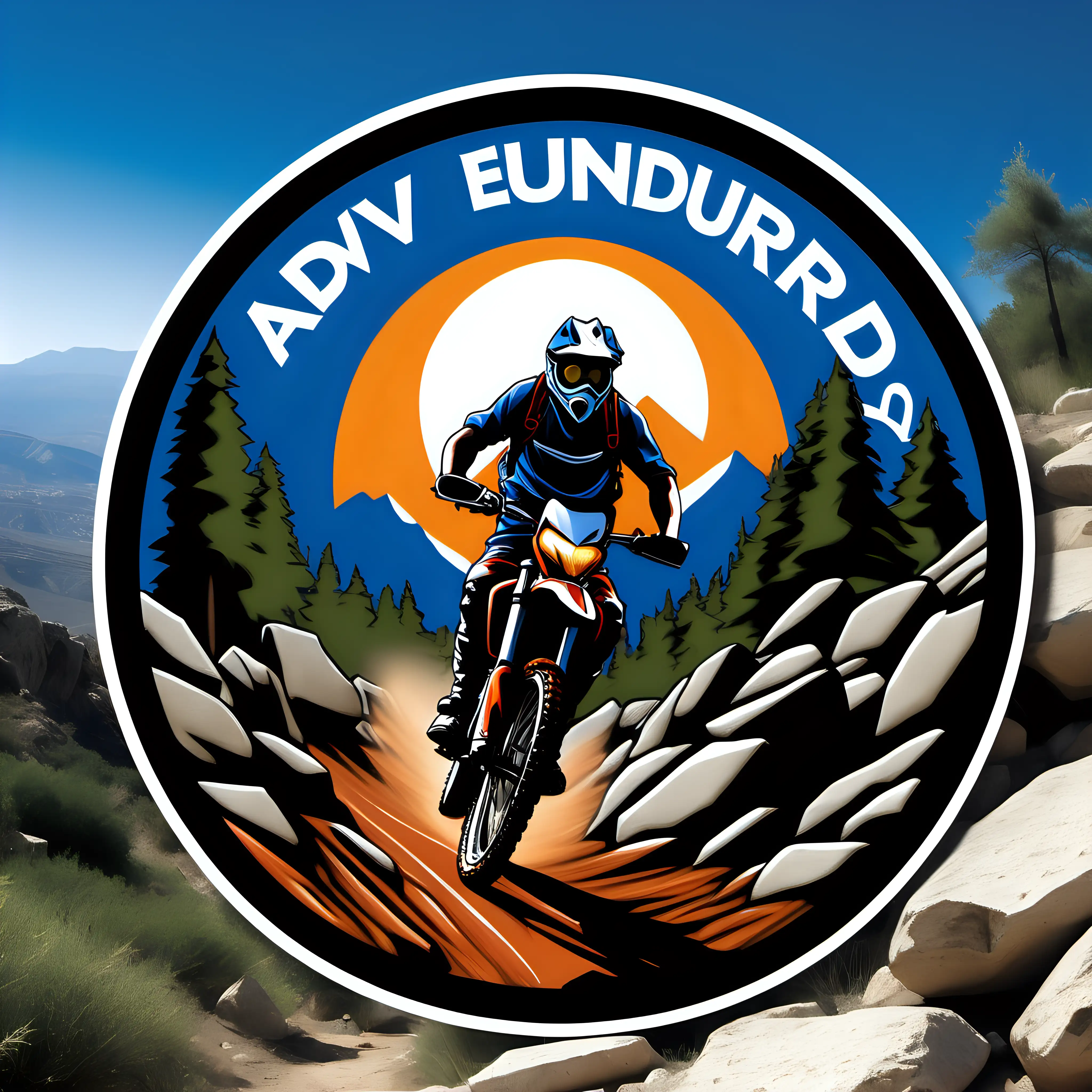 Adventurous Rally Motorbike Climb on Mountain Trail Advenduro Logo