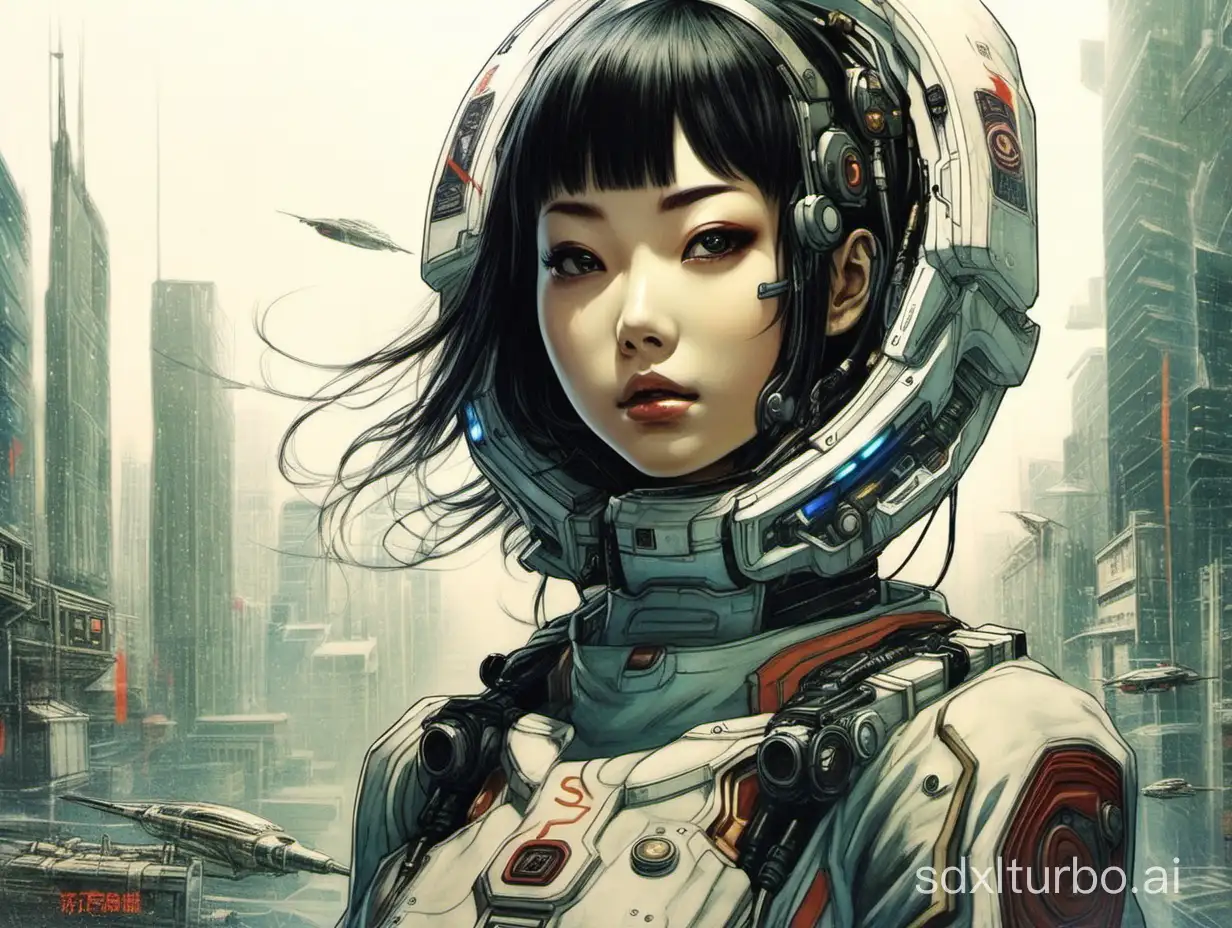 sci-fi artwork of a Japanese girl by Ryo Iwai