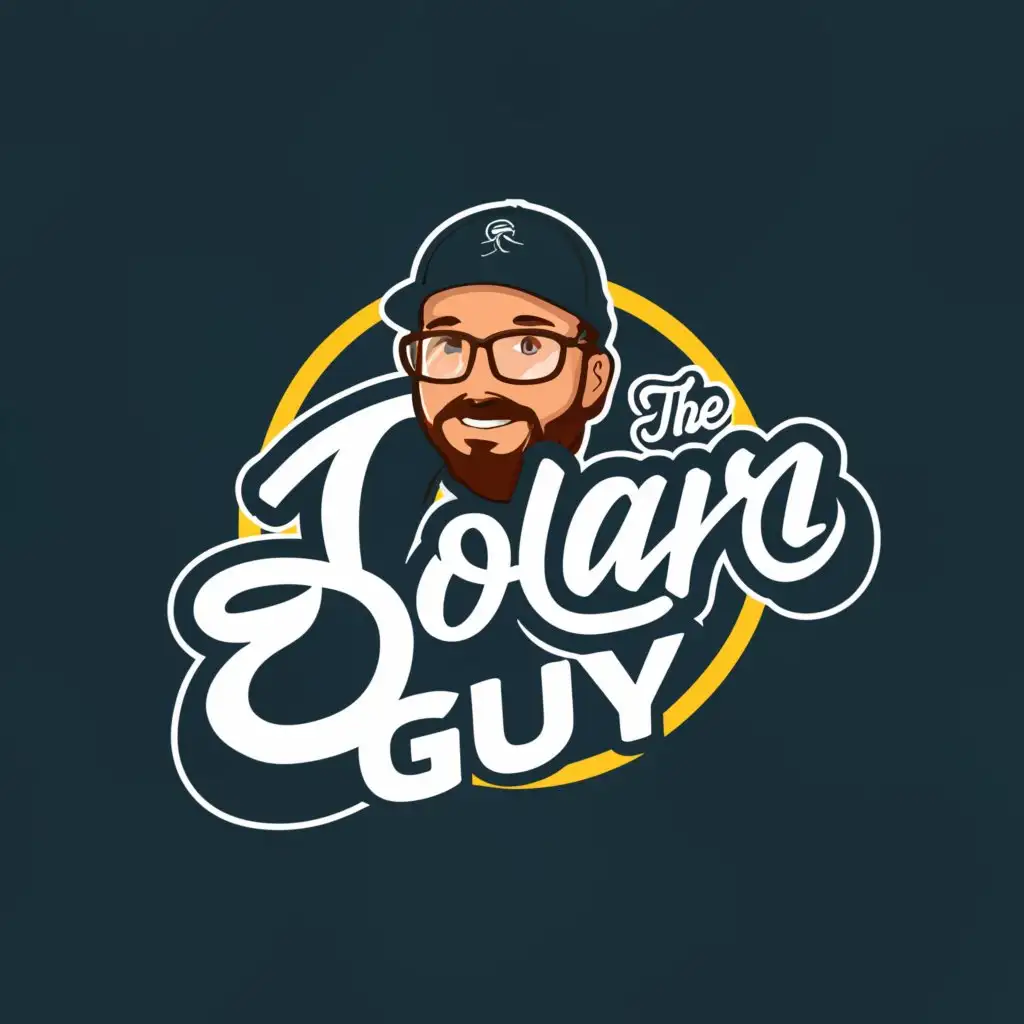 a logo design, with the text 'Jace The Solar Guy', main symbol: A white guy a little bit chubby with glasses and baseball cap and a little beard and in his late 20's, Moderate, clear background