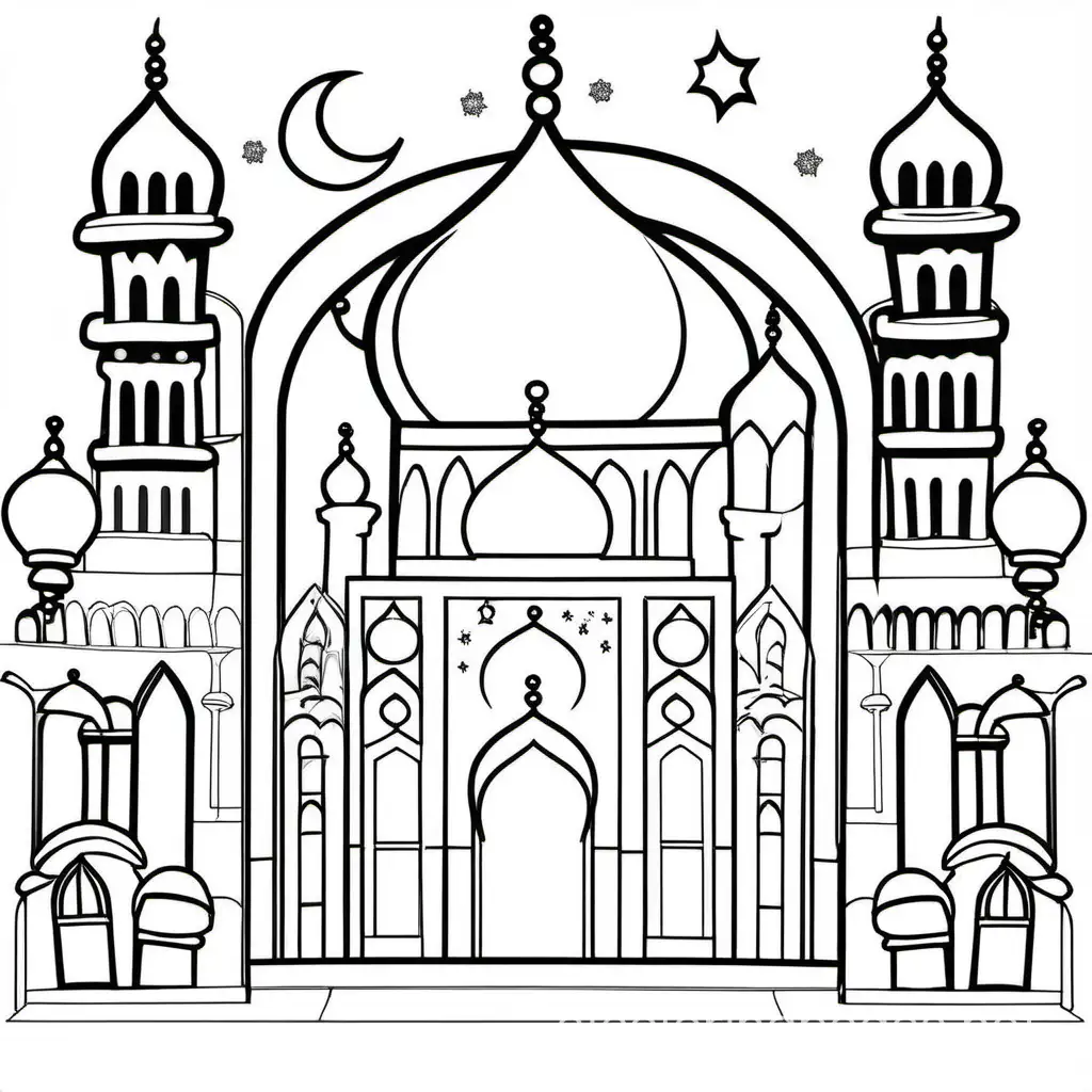 give nice designs for ramadan coloring book designs for kids creative, Coloring Page, black and white, line art, white background, Simplicity, Ample White Space. The background of the coloring page is plain white to make it easy for young children to color within the lines. The outlines of all the subjects are easy to distinguish, making it simple for kids to color without too much difficulty