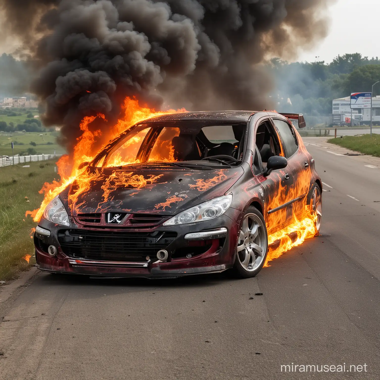 Fiery Peugeot 307 Racing Through Urban Streets