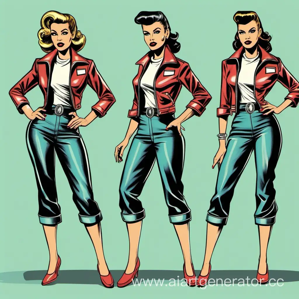 Create a female starship captain in retro 50’s greaser outfits
