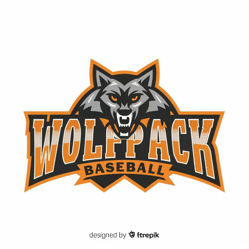 a logo design,with the text "WOLFPACK BASEBALL", main symbol:Black and orange wolf,Moderate,be used in Sports Fitness industry,clear background
