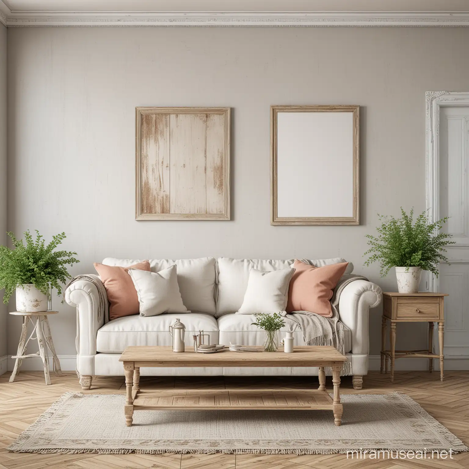 Cozy Shabby Chic Living Room Mockup with Vintage Decor