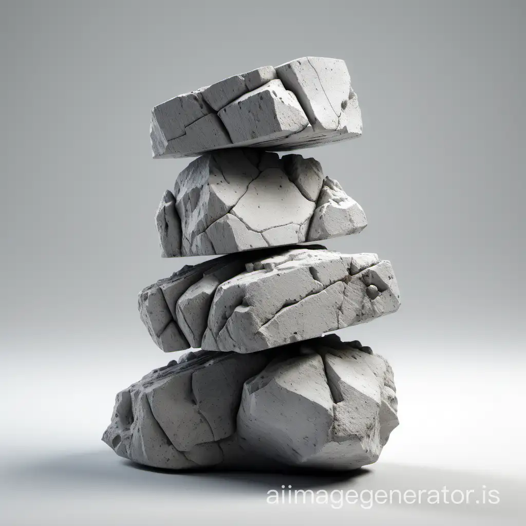 realistic pbr render of rocks on white background. 2 grey concrete rocks on top of each other cracking up